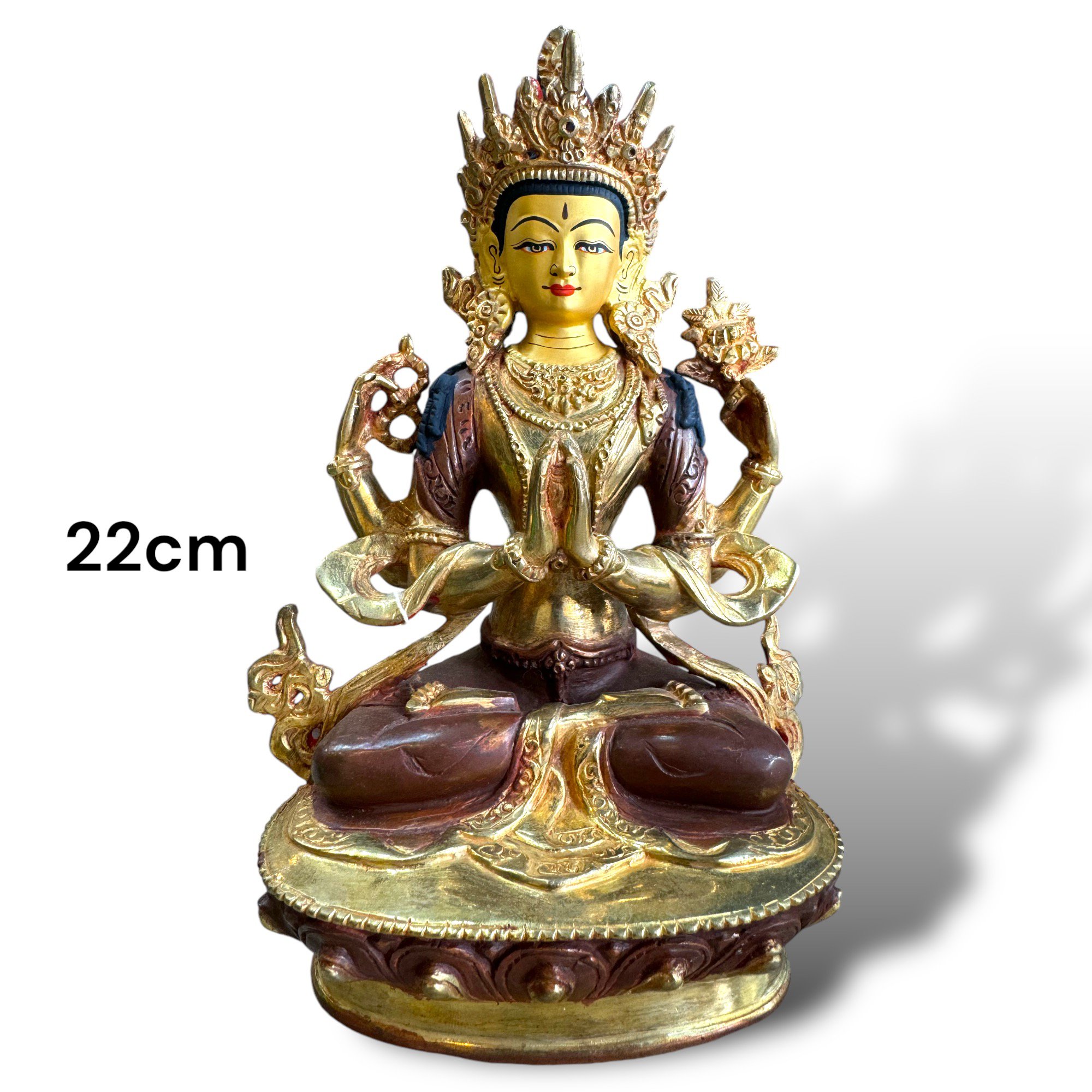 Thánh Tượng Quan Âm Tứ Thủ Đồng Mạ Vàng Nepal 23cm