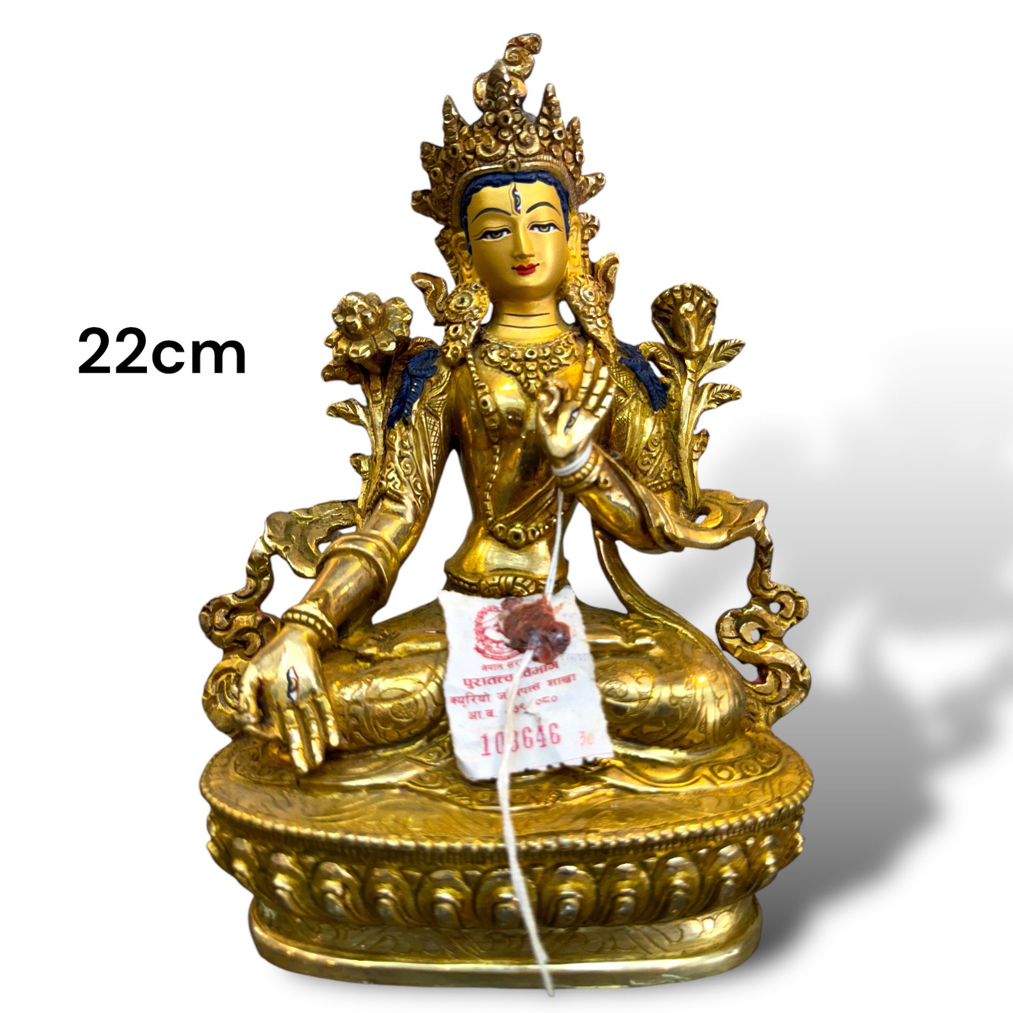 Thánh Tượng Đức Tara Trắng Đồng Vàng 24K 22cm Nepal