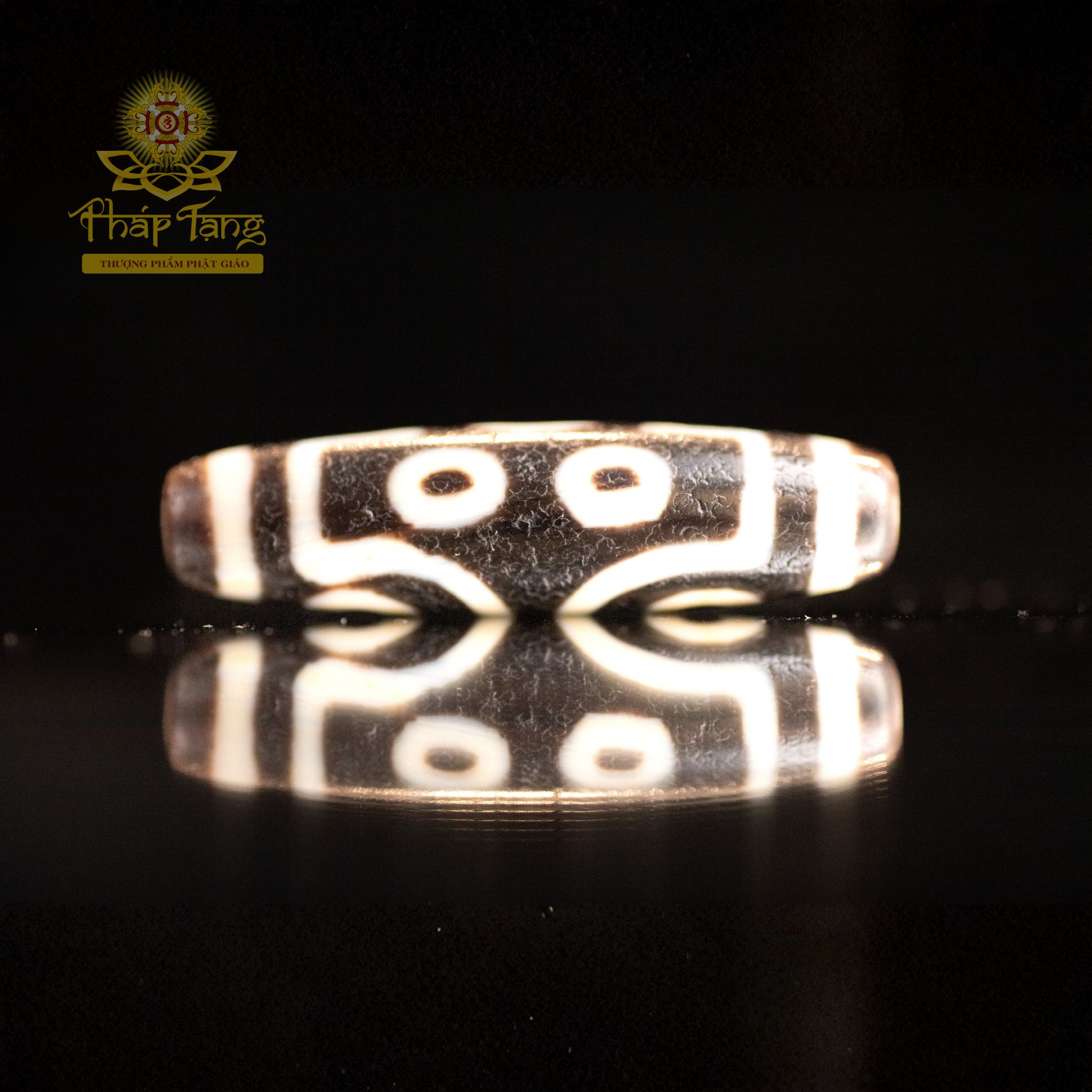 Dzi 7 Mắt Thân Đen (Tibet) 4.5cm - Phật Dược Sư Gia Hộ