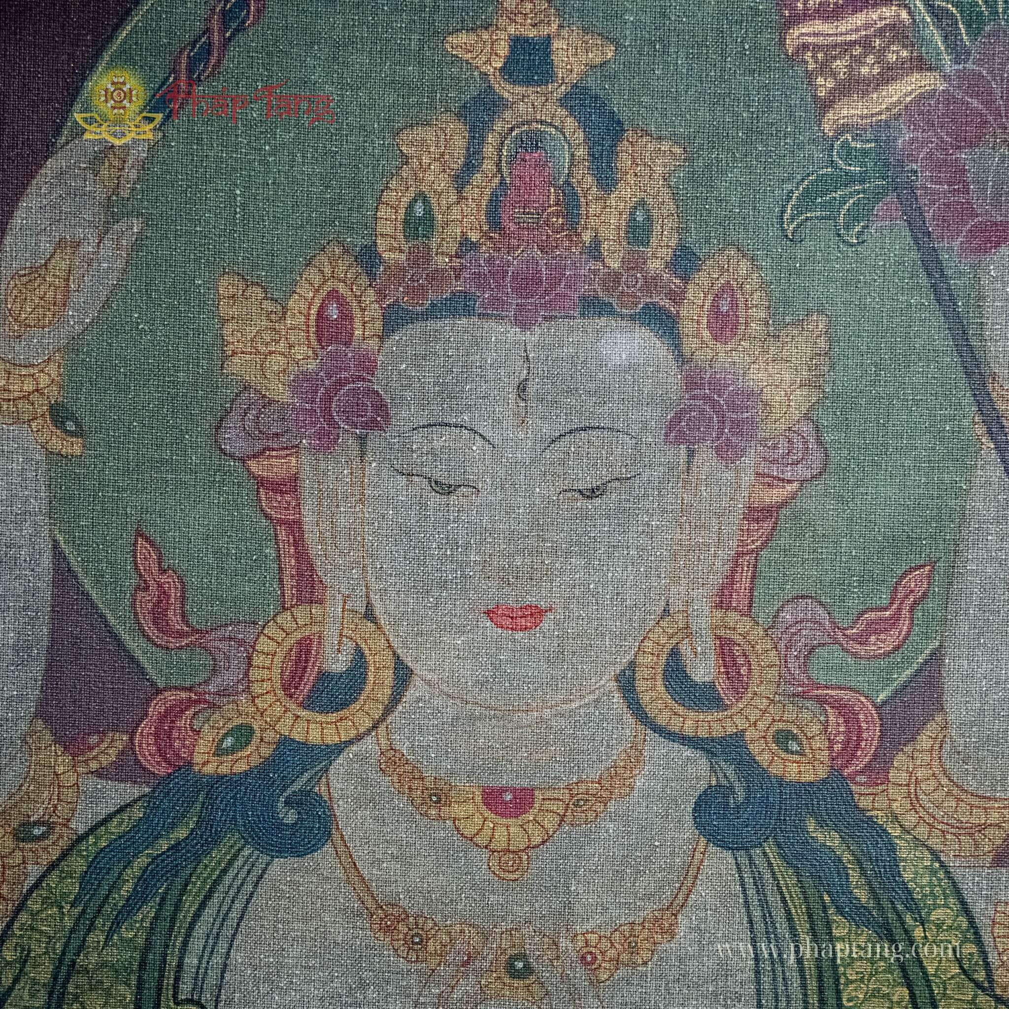 THANGKA BỒ TÁT CHUẨN ĐỀ VẼ TAY XƯA TRÊN 50 NĂM TU VIỆN GOMPA KT 87X67CM