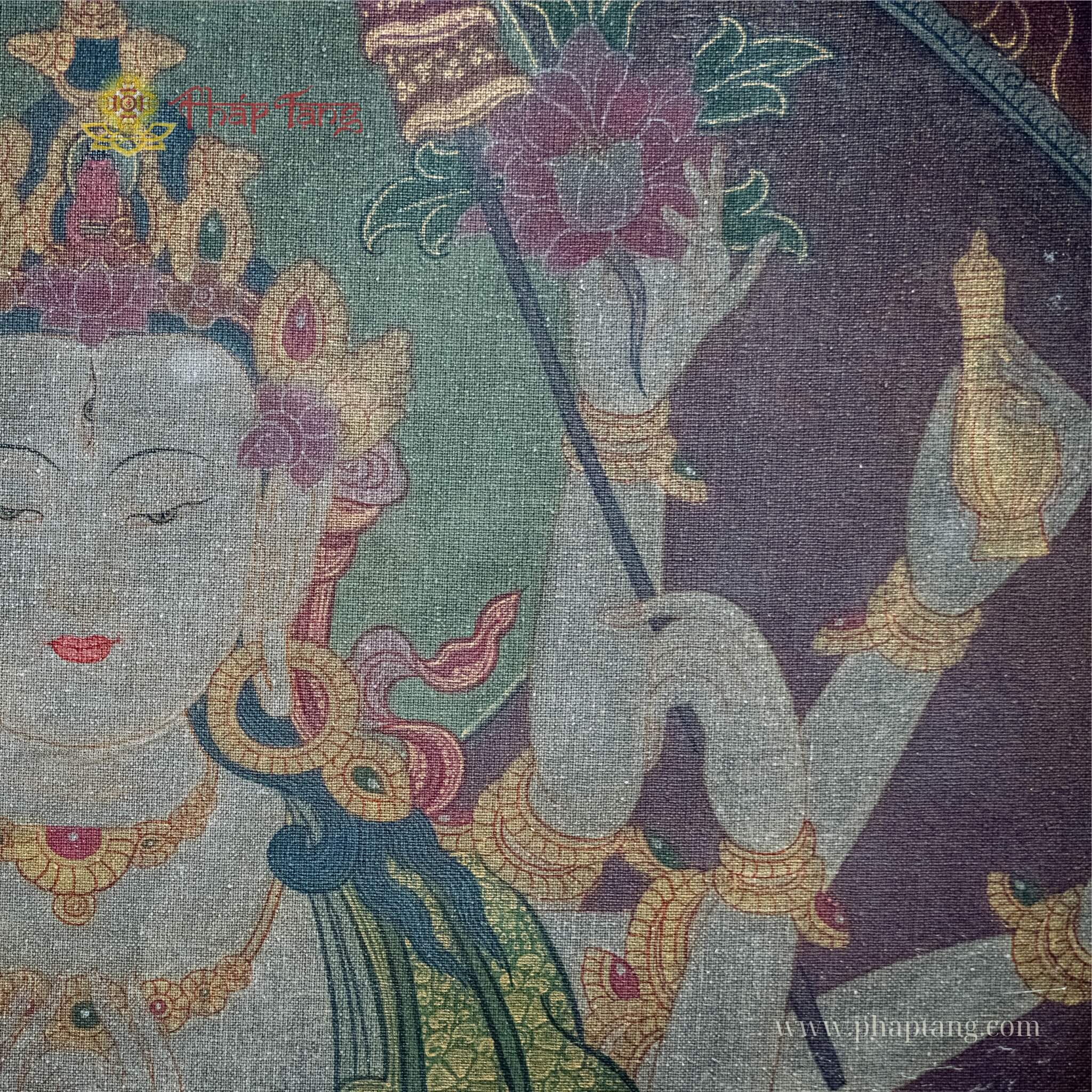 THANGKA BỒ TÁT CHUẨN ĐỀ VẼ TAY XƯA TRÊN 50 NĂM TU VIỆN GOMPA KT 87X67CM