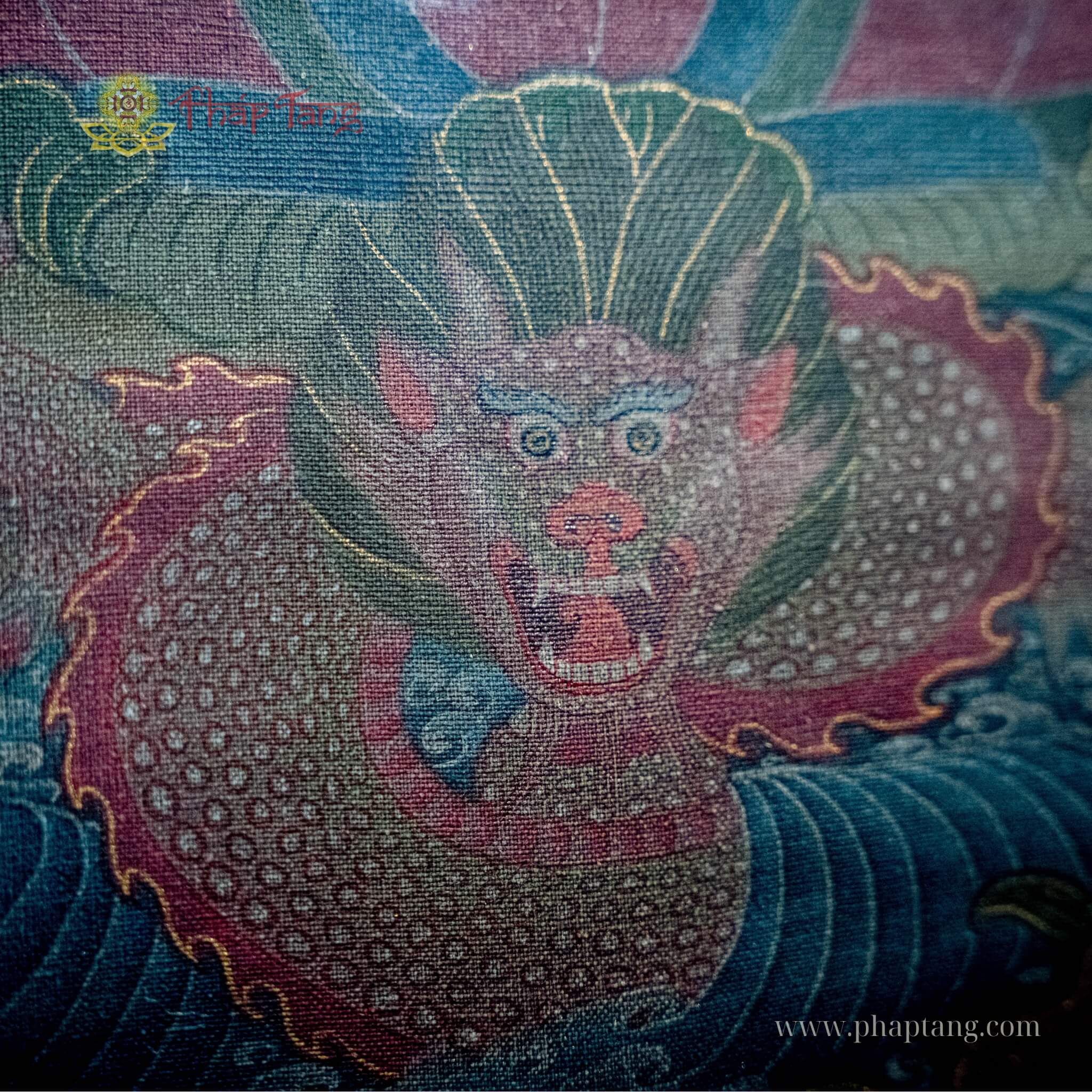 THANGKA BỒ TÁT CHUẨN ĐỀ VẼ TAY XƯA TRÊN 50 NĂM TU VIỆN GOMPA KT 87X67CM