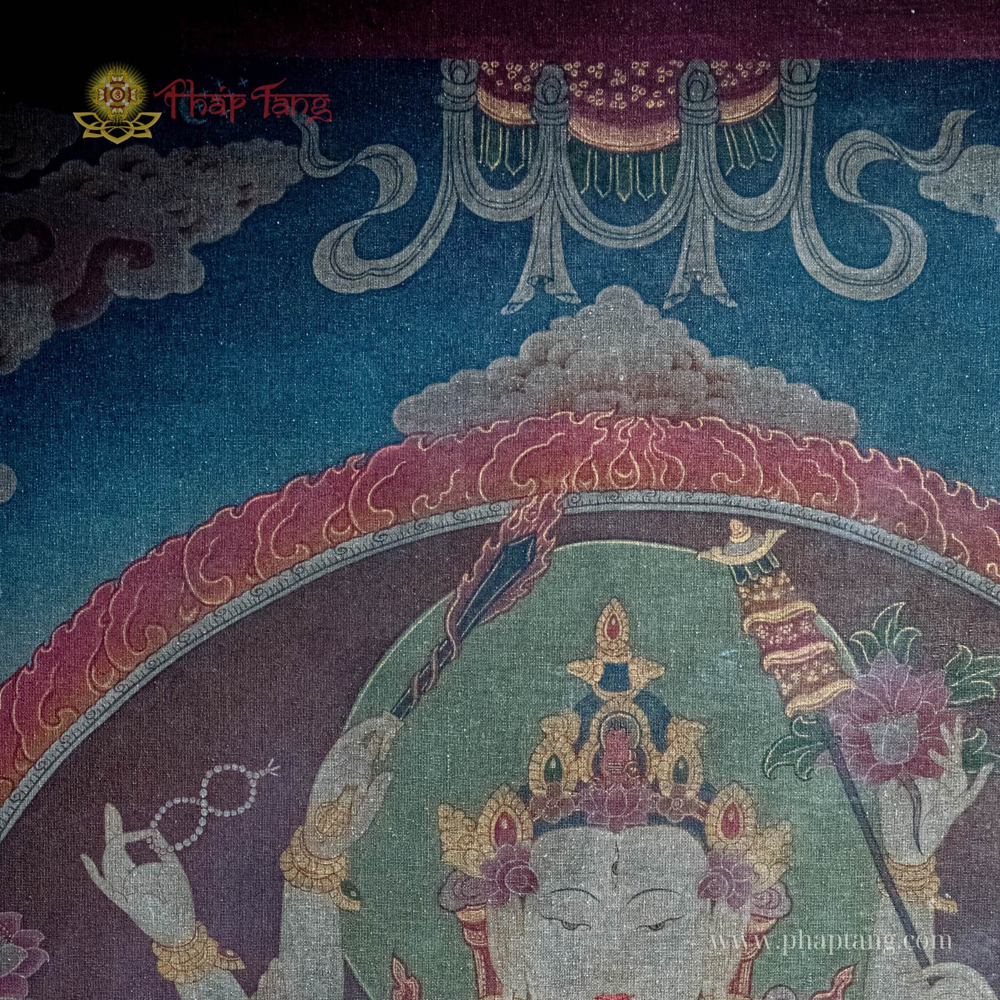 THANGKA BỒ TÁT CHUẨN ĐỀ VẼ TAY XƯA TRÊN 50 NĂM TU VIỆN GOMPA KT 87X67CM
