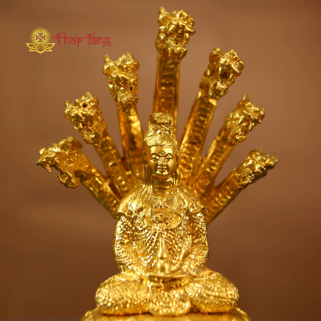 BỒ TÁT QUAN ÂM ĐƯỢC RẮN THẦN NAGA CHE MƯA DÁT VÀNG 20CM