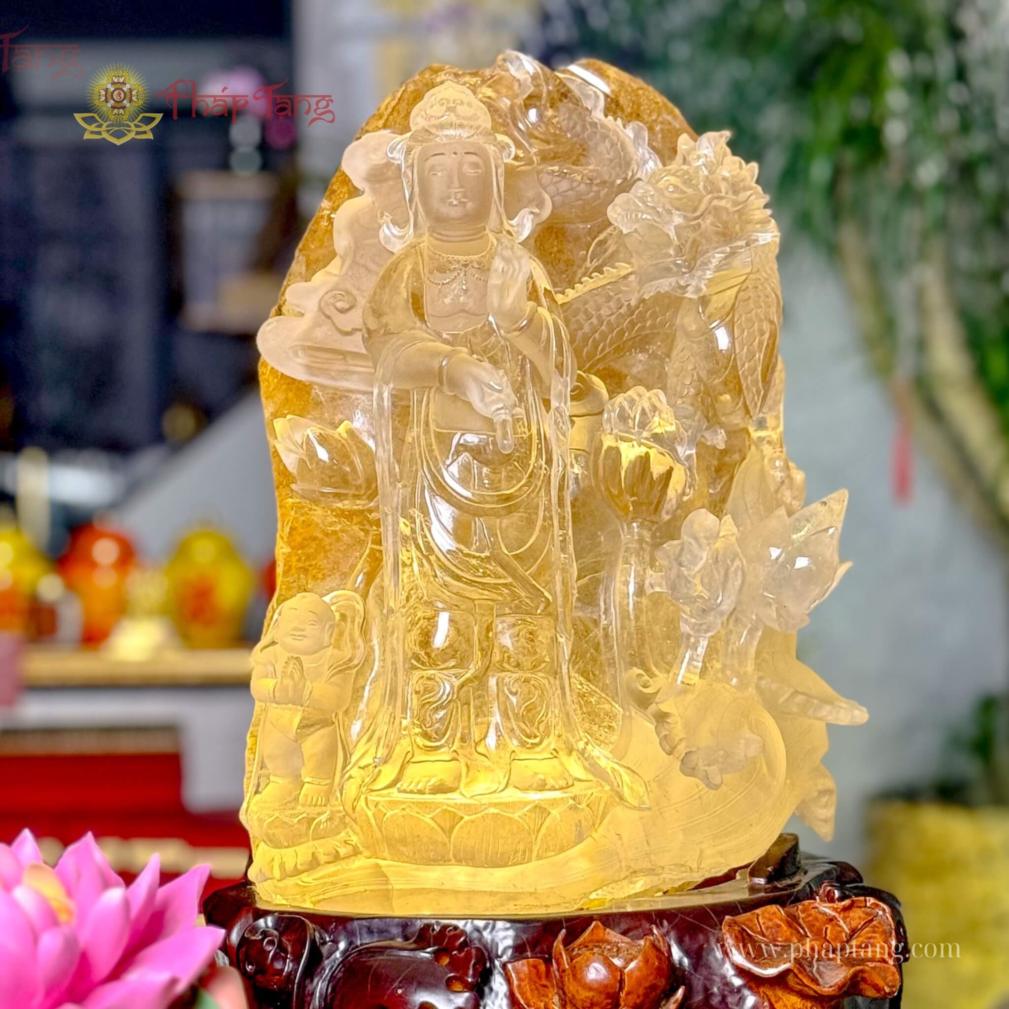 BỒ TÁT QUAN THẾ ÂM THẠCH ANH TÓC TRẮNG QUÝ 53CM