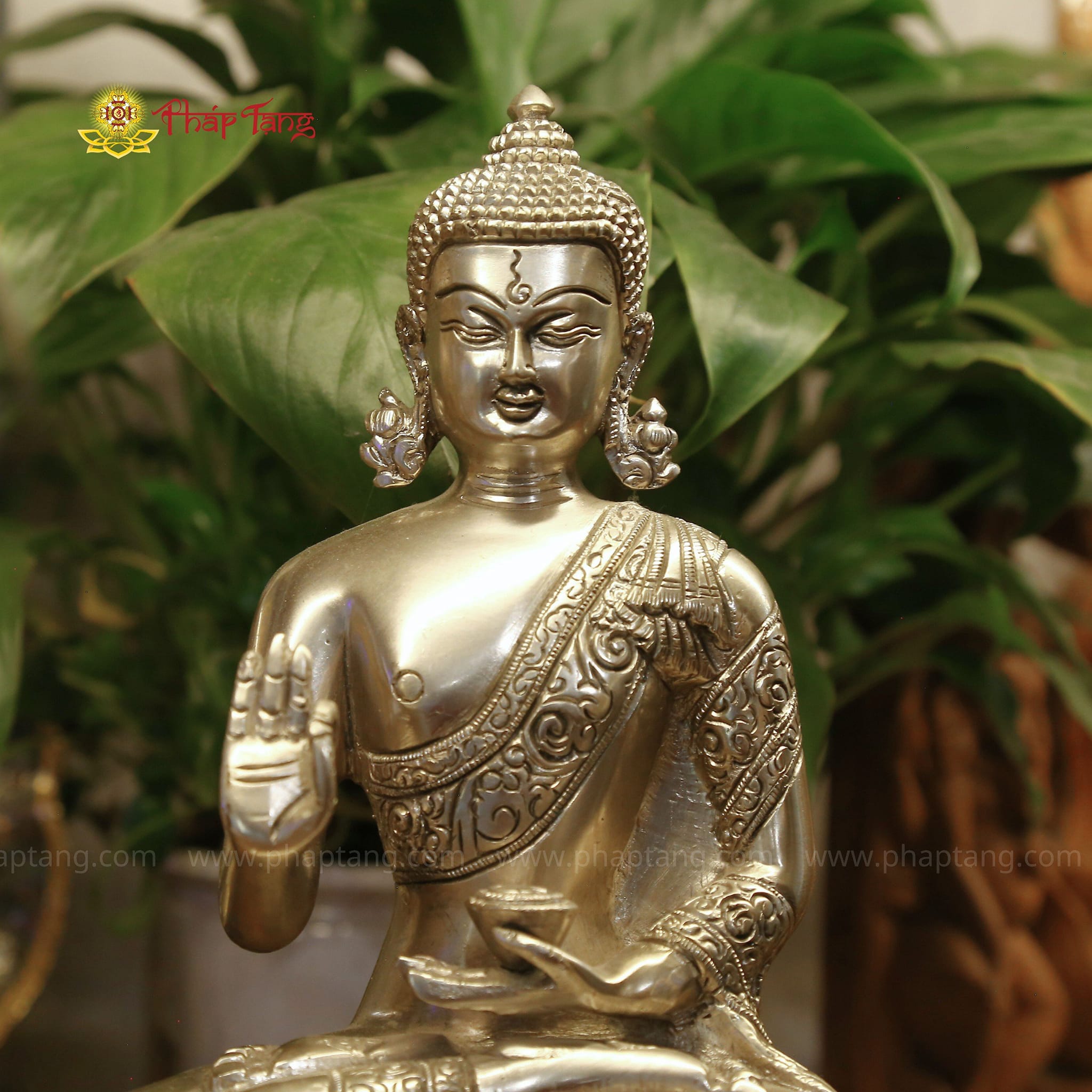 PHẬT BỔN SƯ THÍCH CA ĐỒNG MẠ BẠC 22CM