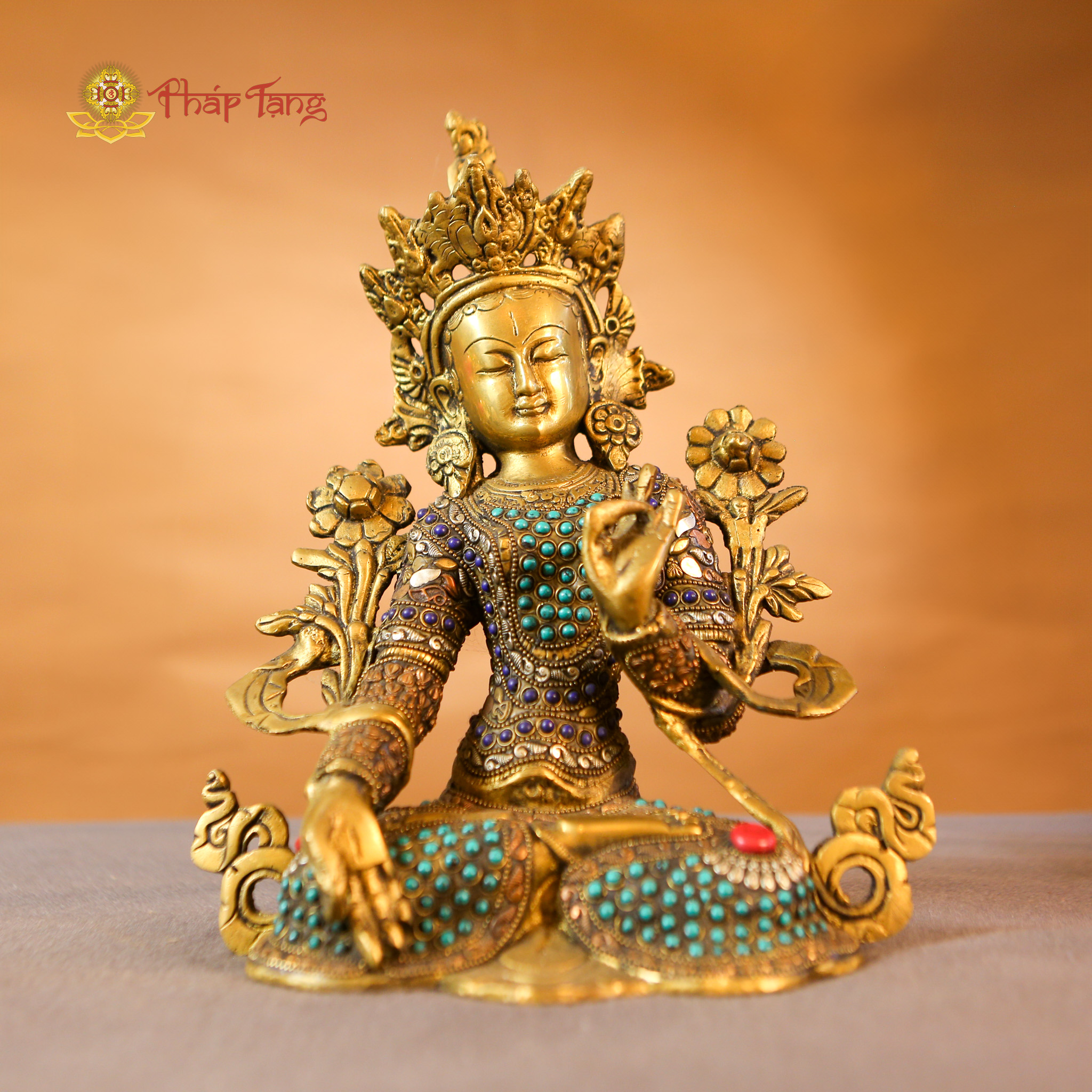 BỒ TÁT TARA TRẮNG ĐỒNG ĐÍNH ĐÁ ẤN ĐỘ 28CM