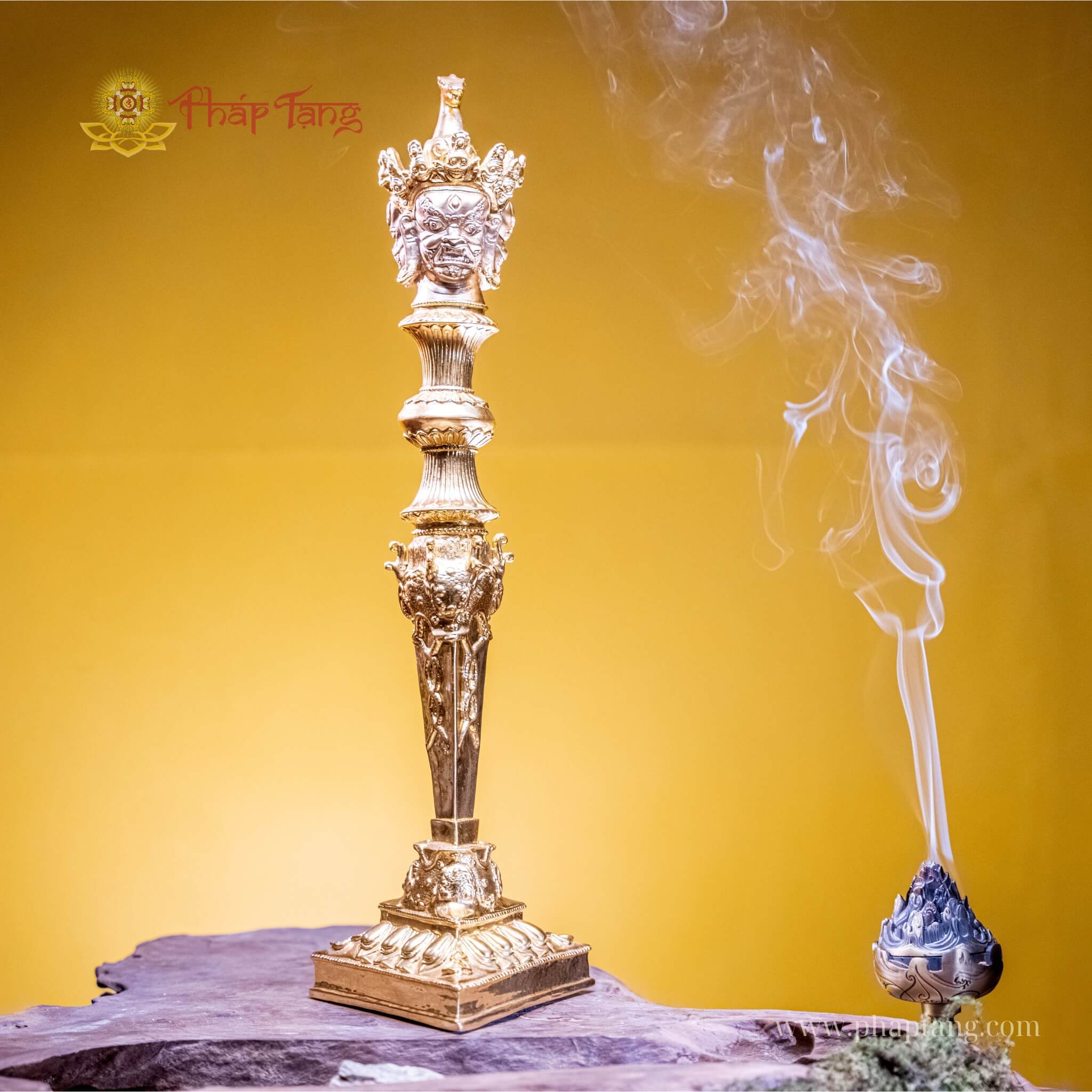 CHÀY PHỔ BA MÃ ĐẦU MINH VƯƠNG ĐỒNG DÁT VÀNG 53CM