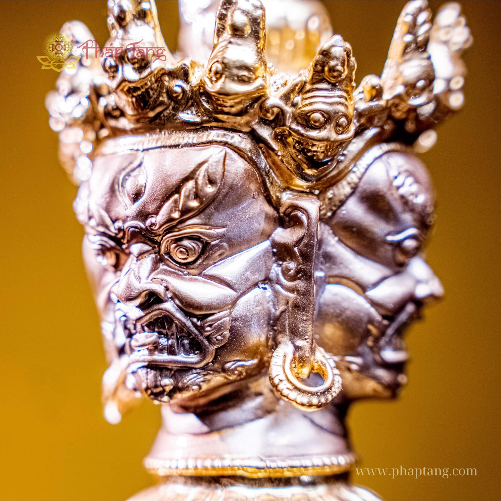 CHÀY PHỔ BA MÃ ĐẦU MINH VƯƠNG ĐỒNG DÁT VÀNG 53CM