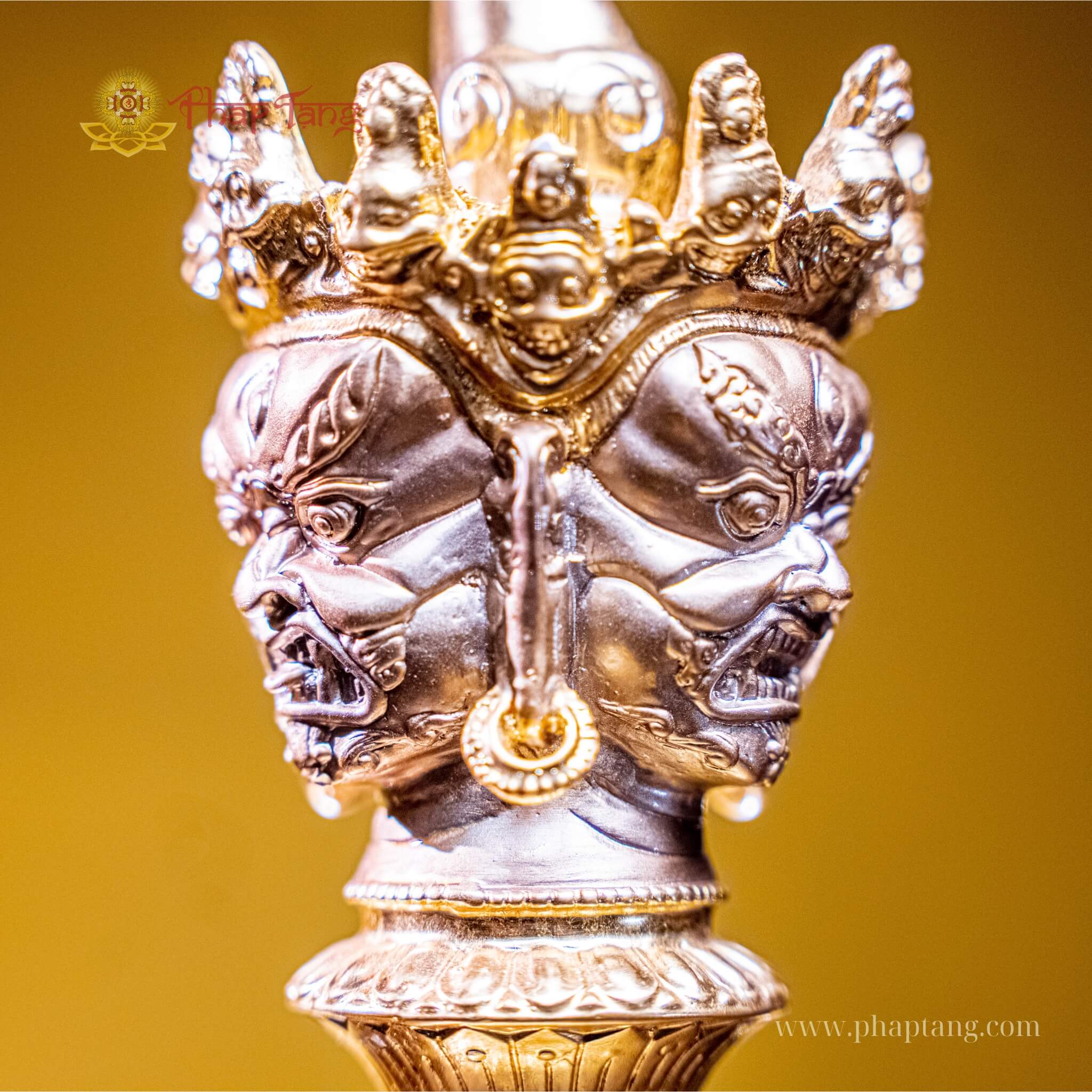 CHÀY PHỔ BA MÃ ĐẦU MINH VƯƠNG ĐỒNG DÁT VÀNG 53CM