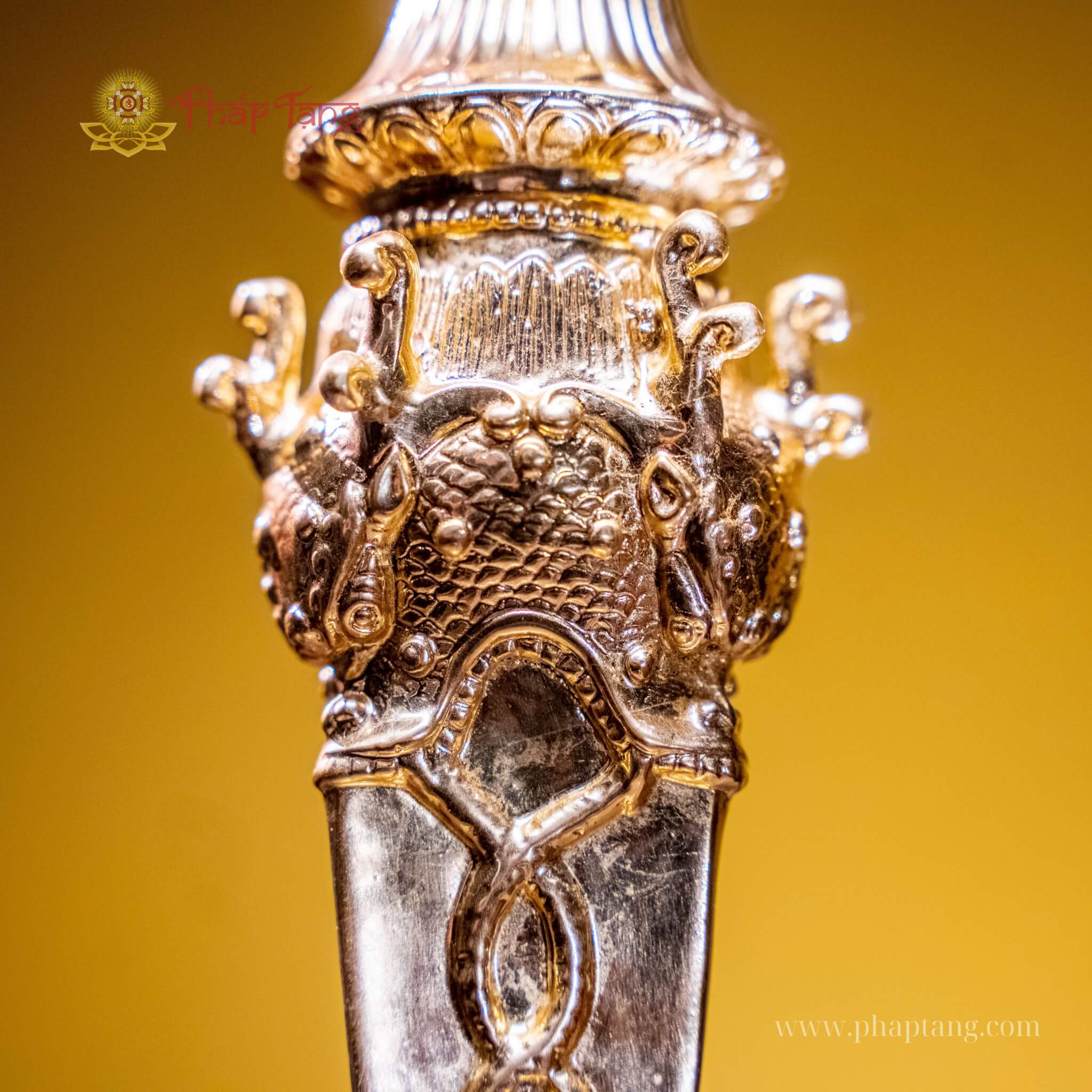 CHÀY PHỔ BA MÃ ĐẦU MINH VƯƠNG ĐỒNG DÁT VÀNG 53CM