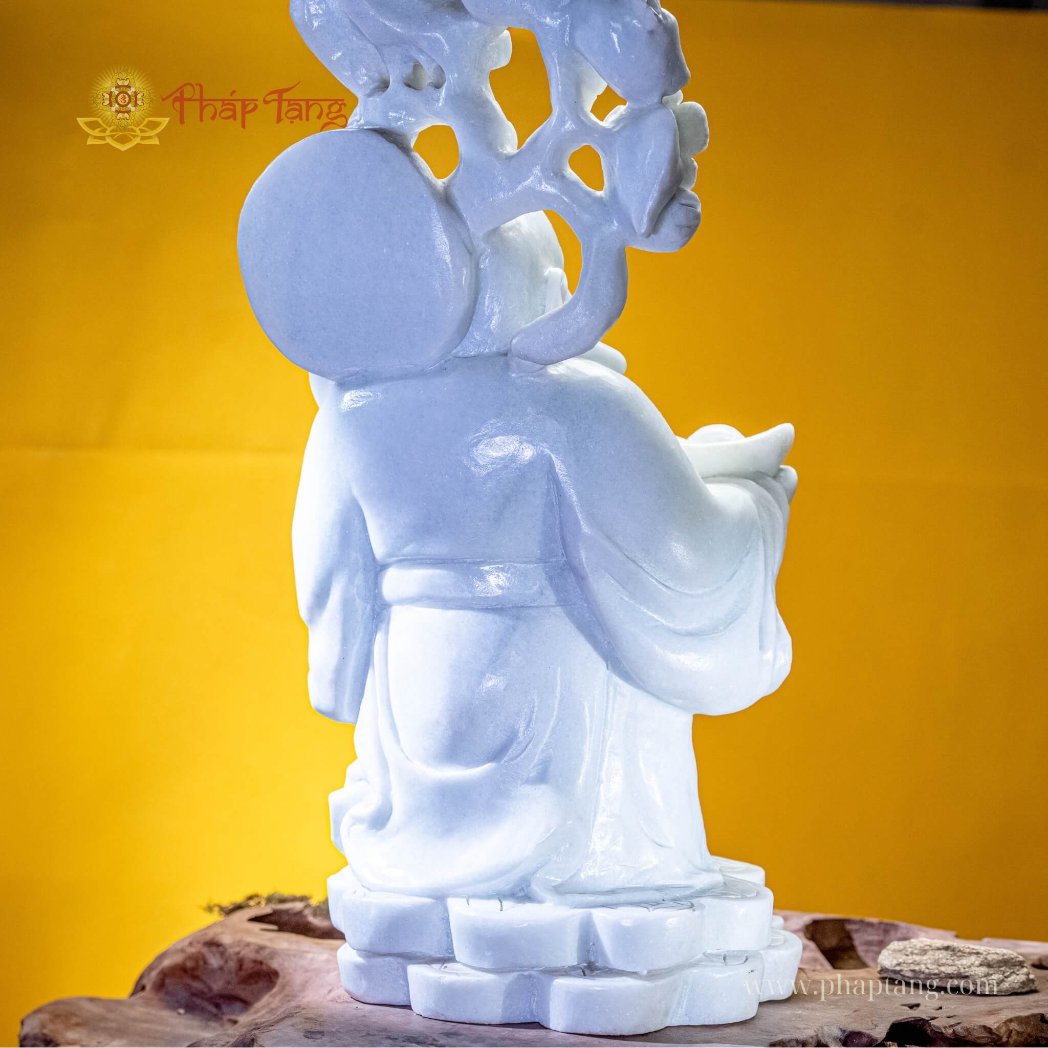 BỒ TÁT DI LẶC VÁC CÀNH ĐÀO ĐỨNG CẨM THẠCH XANH VN 70CM