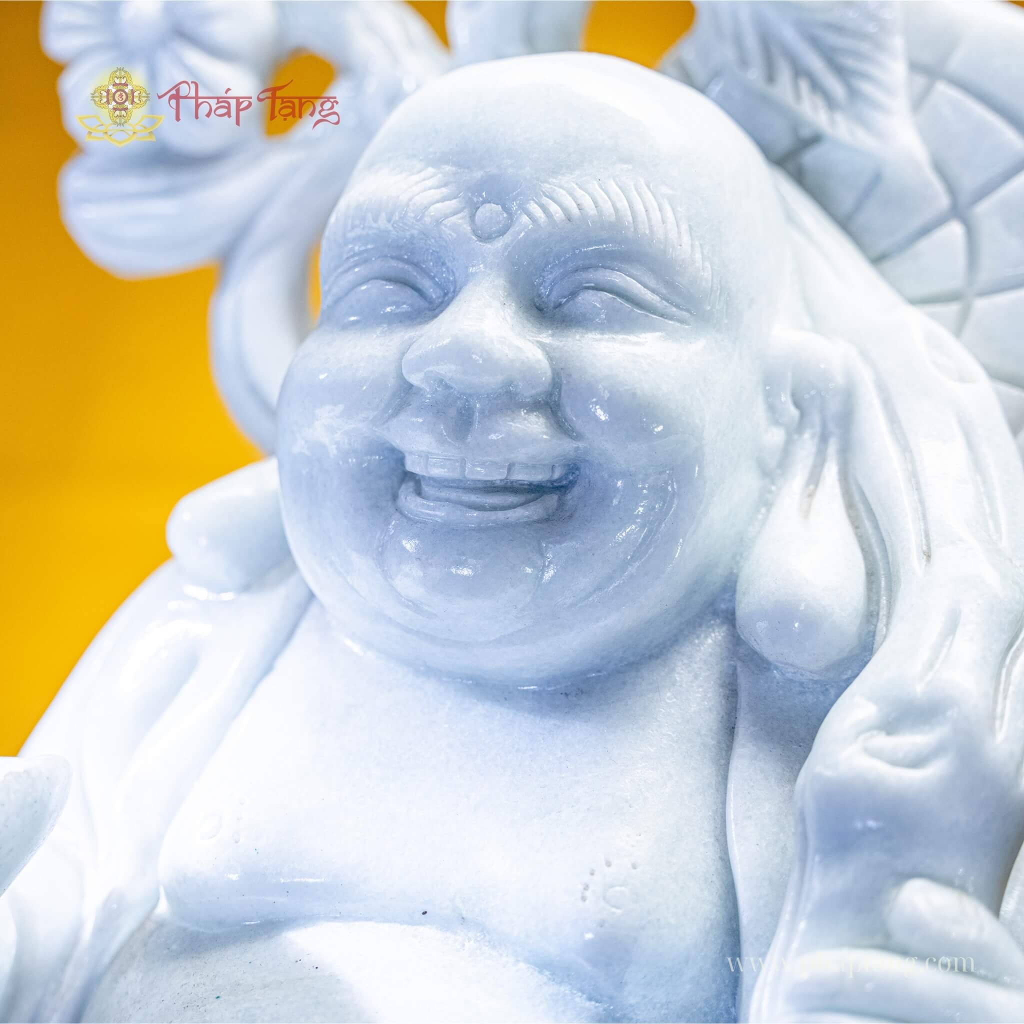 BỒ TÁT DI LẶC VÁC CÀNH ĐÀO ĐỨNG CẨM THẠCH XANH VN 70CM