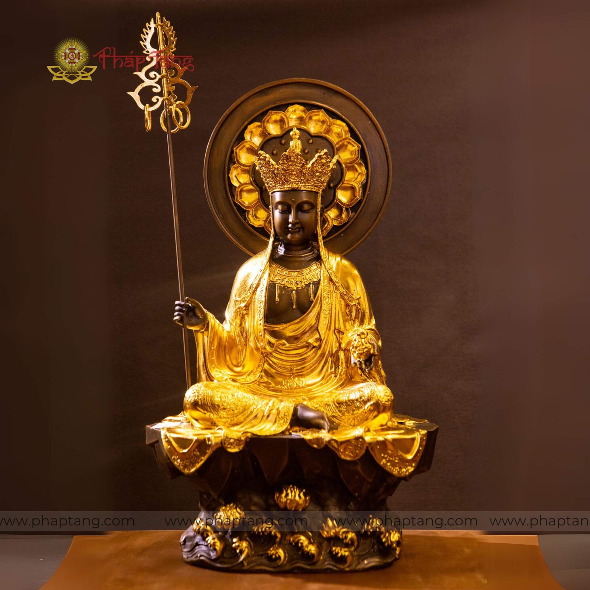 ĐỊA TẠNG BỒ TÁT NGỒI TOÀ SEN DÁT VÀNG 9999 - 40CM