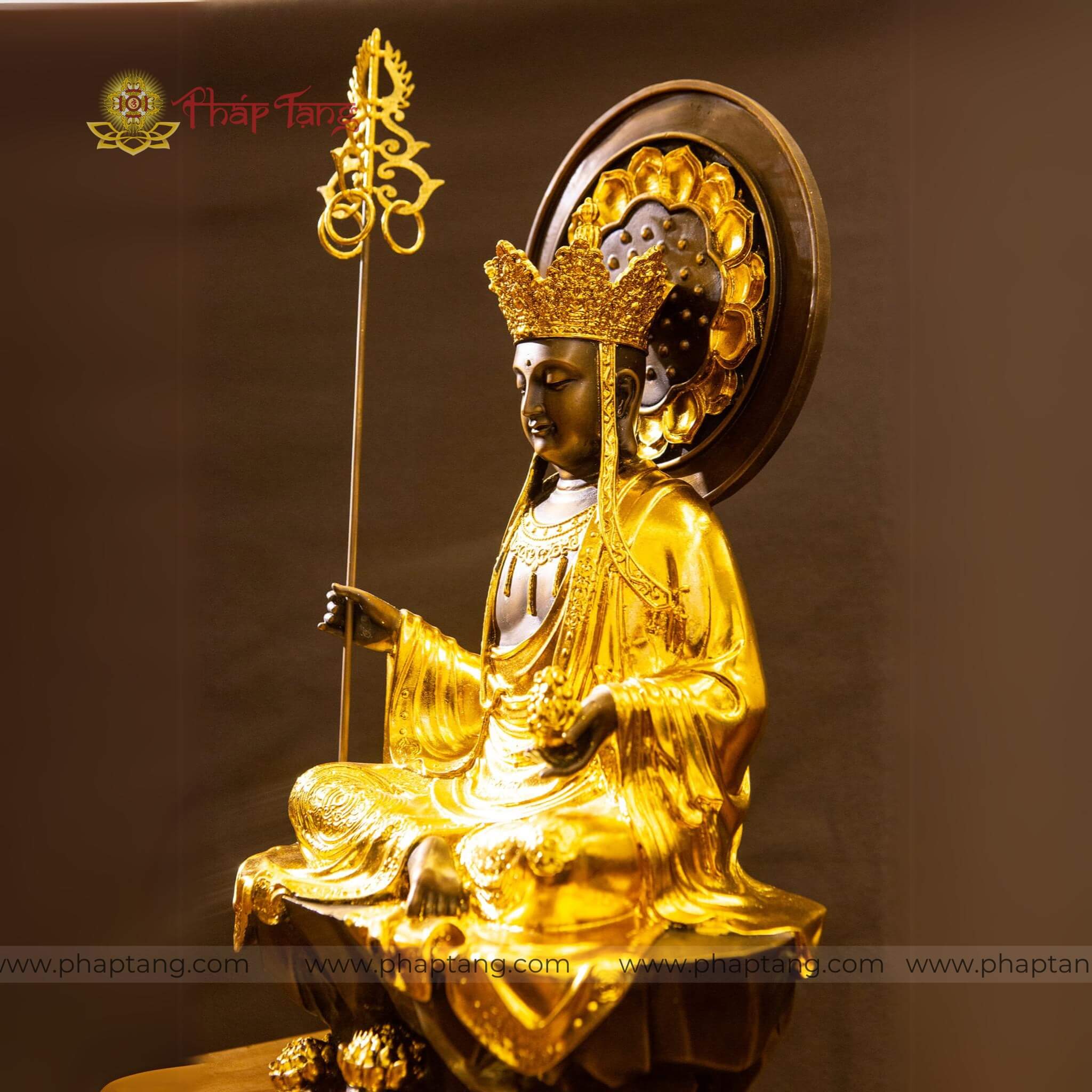 ĐỊA TẠNG BỒ TÁT NGỒI TOÀ SEN DÁT VÀNG 9999 - 40CM