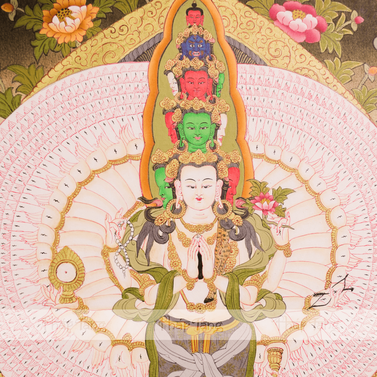 THANGKA BỒ TÁT QUAN ÂM THẬP NHẤT DIỆN KT 50X60cm