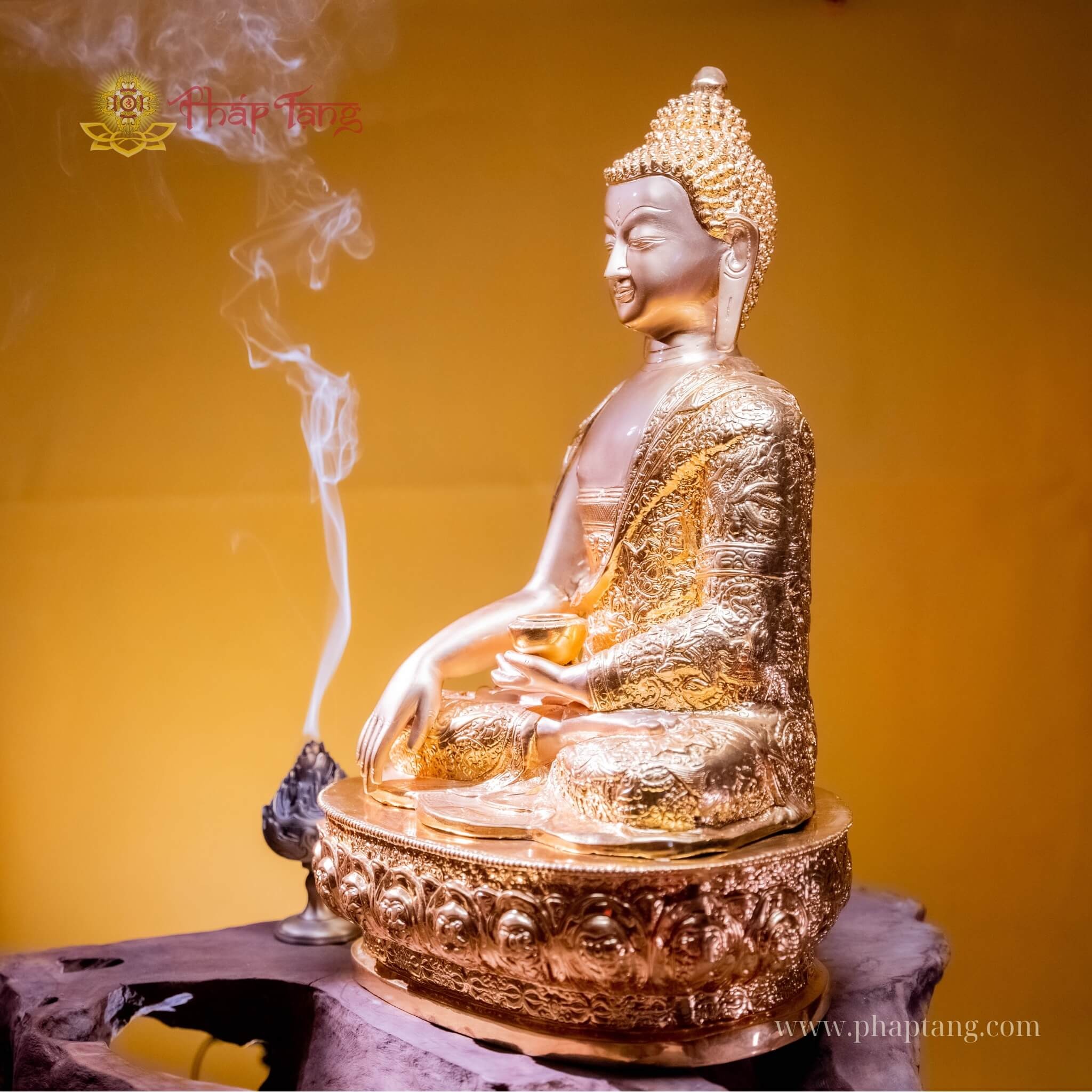 ĐỨC BỔN SƯ ÁO CHẠM TRỔ ẤN ĐỘ DÁT VÀNG 9999 ĐB CAO 60CM