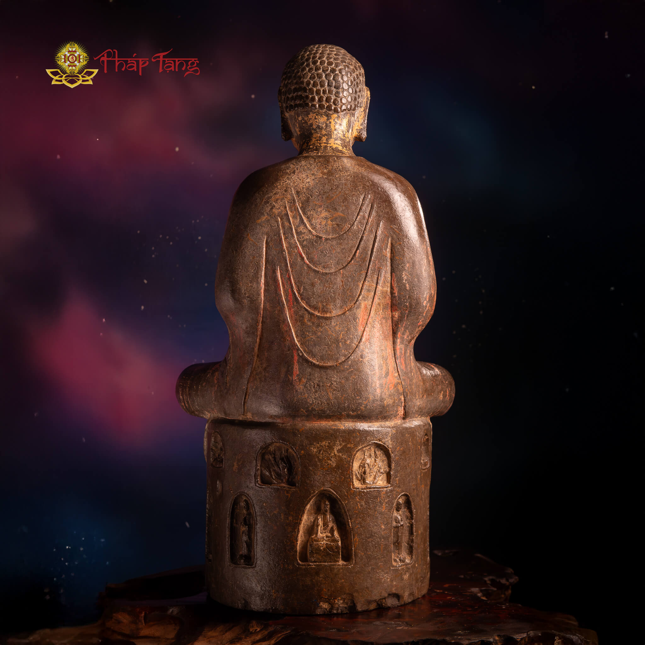 ĐỨC PHẬT BỔN SƯ ĐÁ XANH NGUYÊN KHỐI XƯA ẤN TIẾP DẪN DÁNG NGỒI 70CM