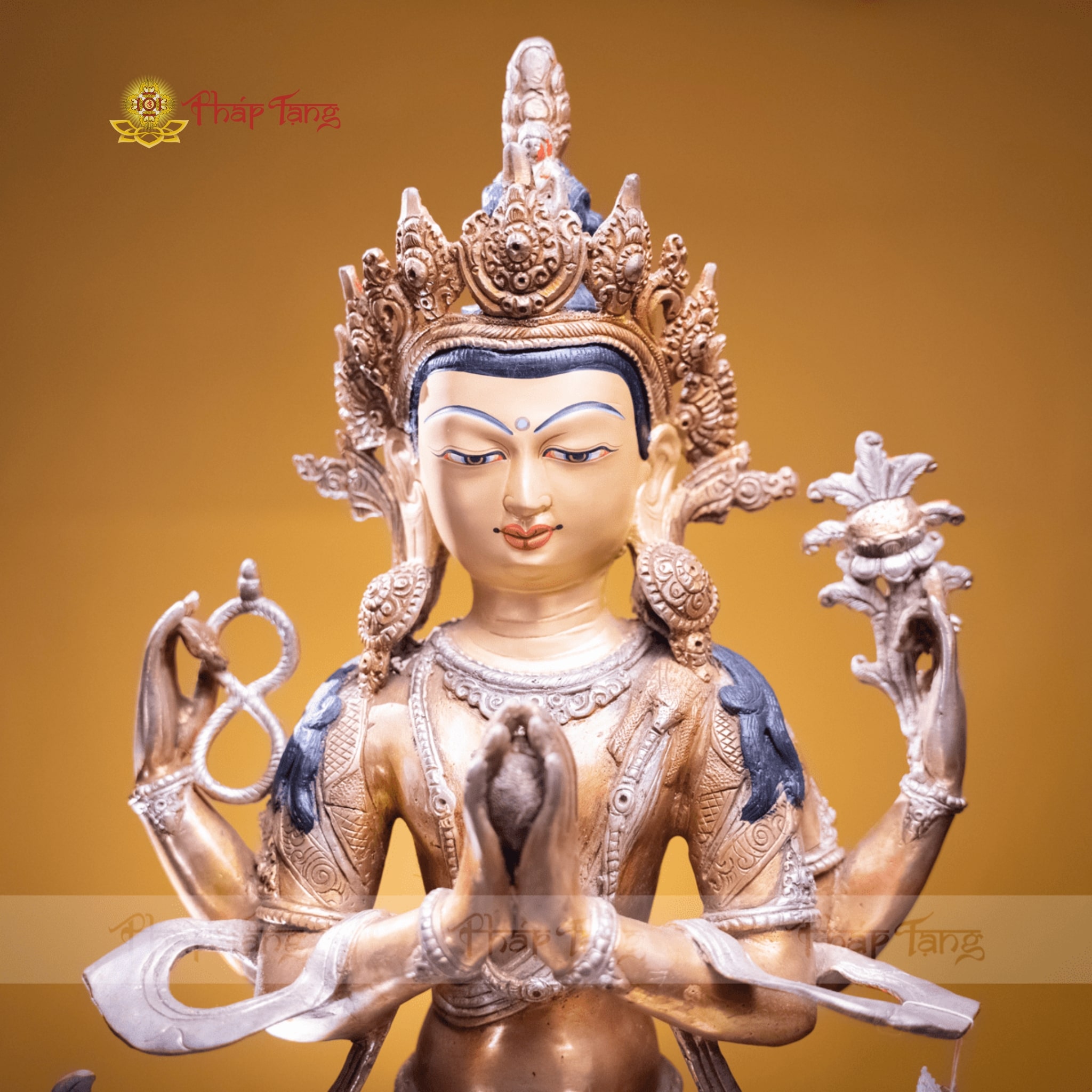 TÔN TƯỢNG ĐỨC QUAN ÂM TỨ THỦ ĐỒNG NEPAL 60CM