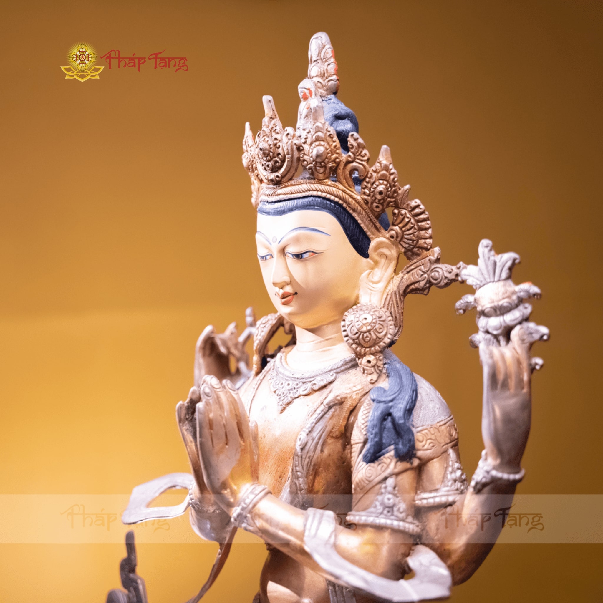 TÔN TƯỢNG ĐỨC QUAN ÂM TỨ THỦ ĐỒNG NEPAL 60CM