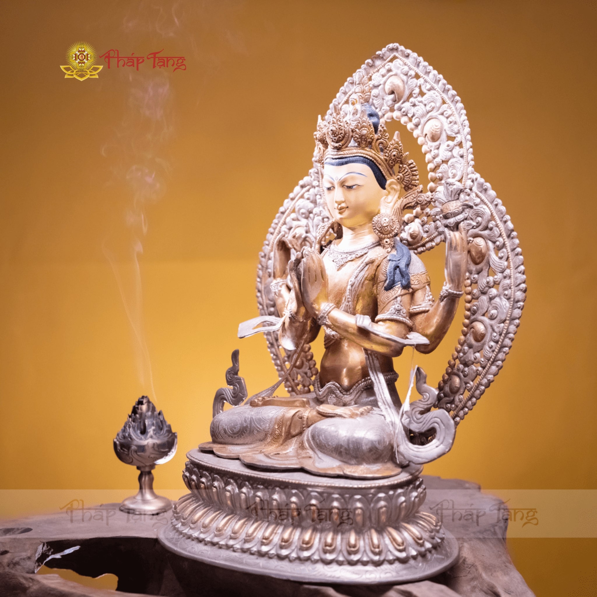 TÔN TƯỢNG ĐỨC QUAN ÂM TỨ THỦ ĐỒNG NEPAL 60CM