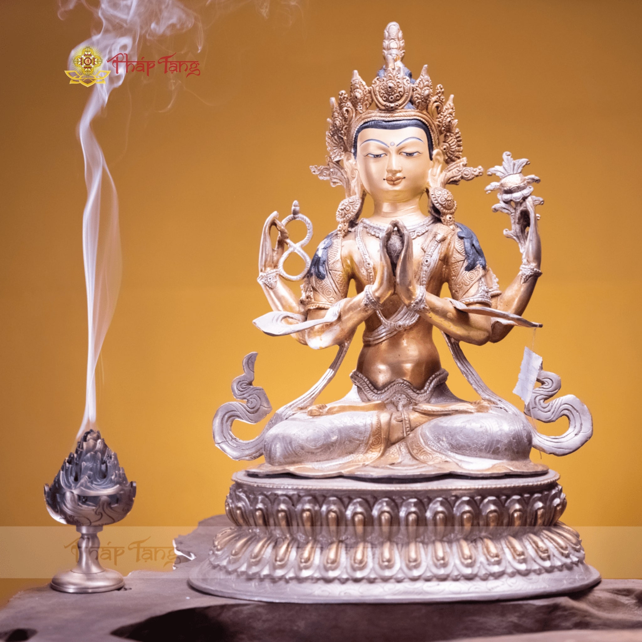 TÔN TƯỢNG ĐỨC QUAN ÂM TỨ THỦ ĐỒNG NEPAL 60CM