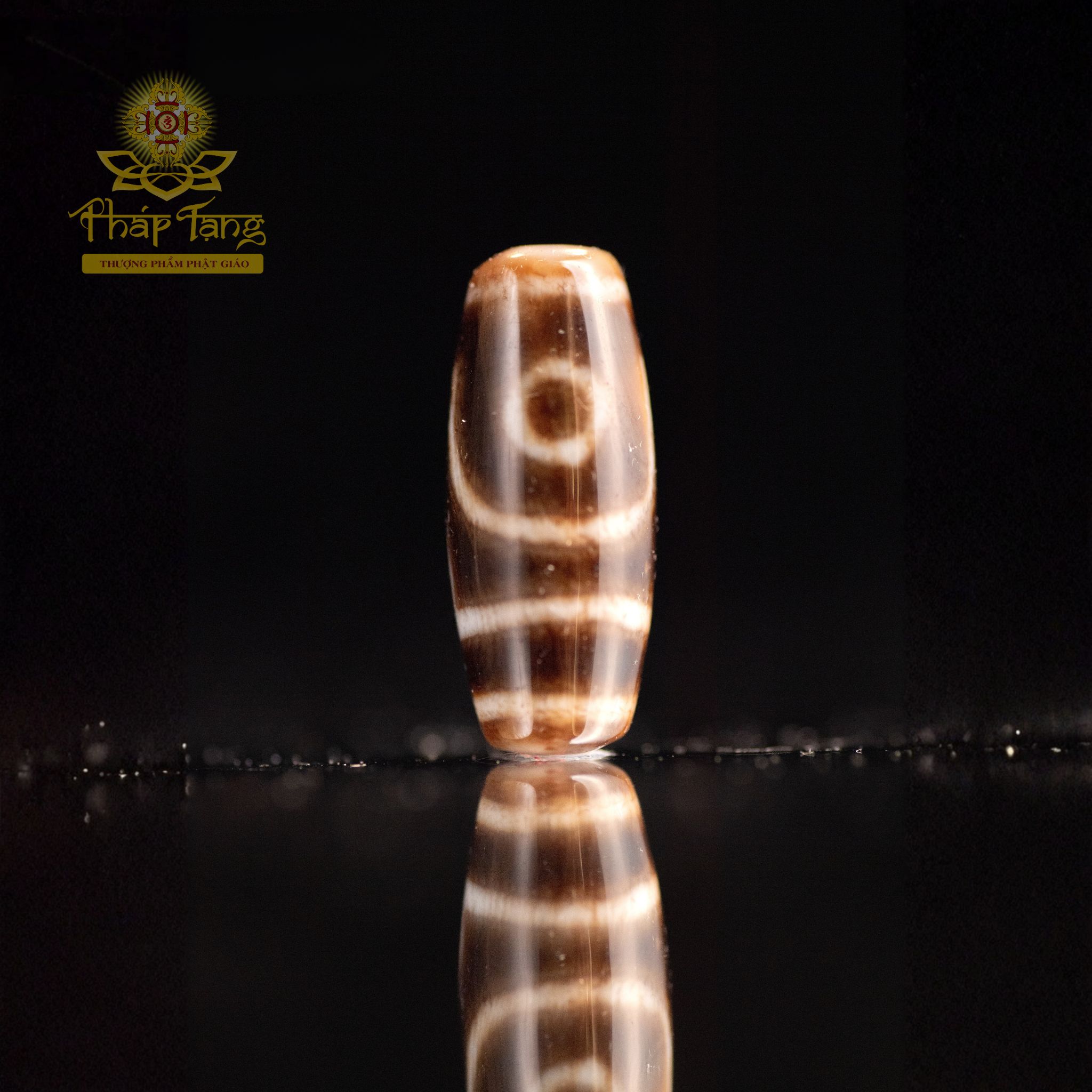 Dzi 2 Mắt Hành Giả Tibet (Màu Ivory Cổ) 1.8CM - Duyên Tu Tập Nepal