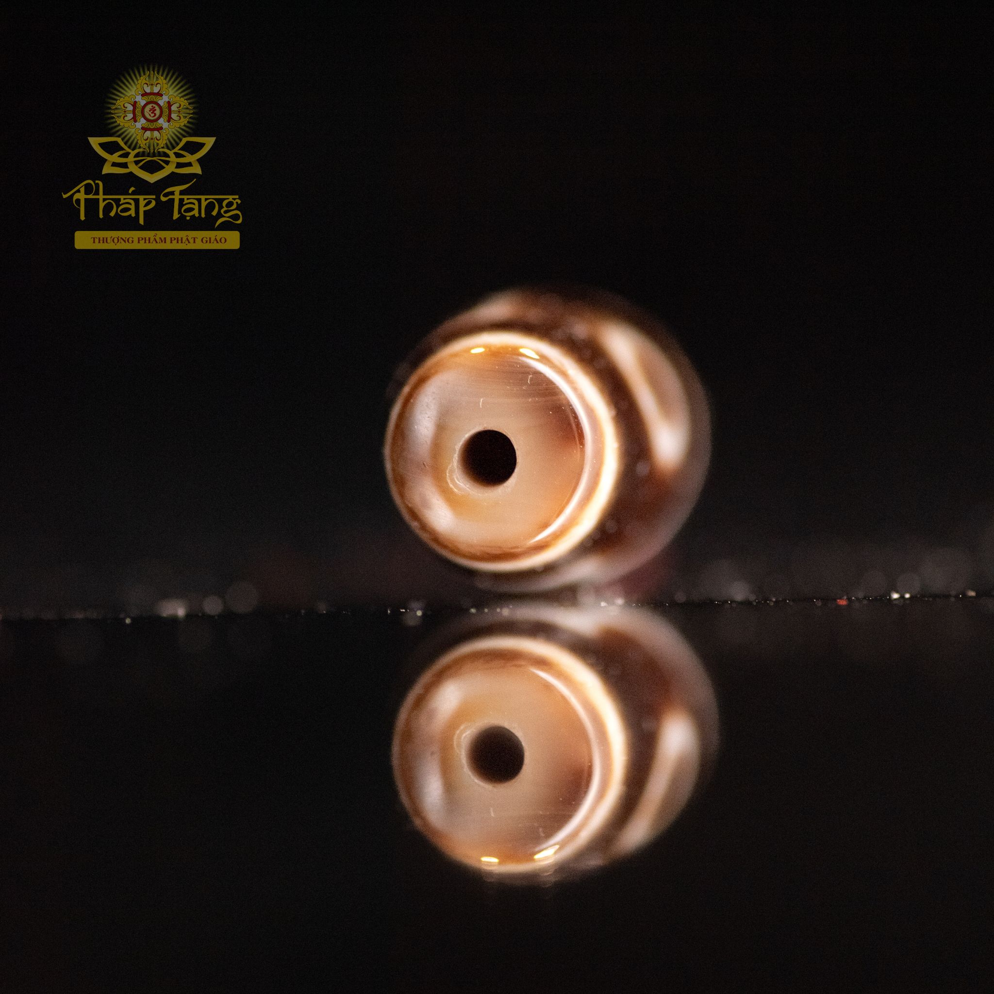 Dzi 2 Mắt Hành Giả Tibet (Màu Ivory Cổ) 1.8CM - Duyên Tu Tập Nepal