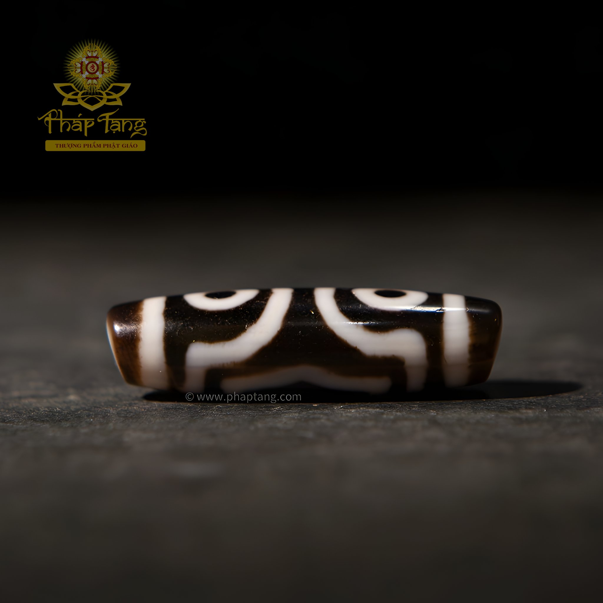 Dzi 3 Mắt HQ Thân Đen Vệt Sáng Truyền Thừa  Hoàng Thần Tài Dzambhala