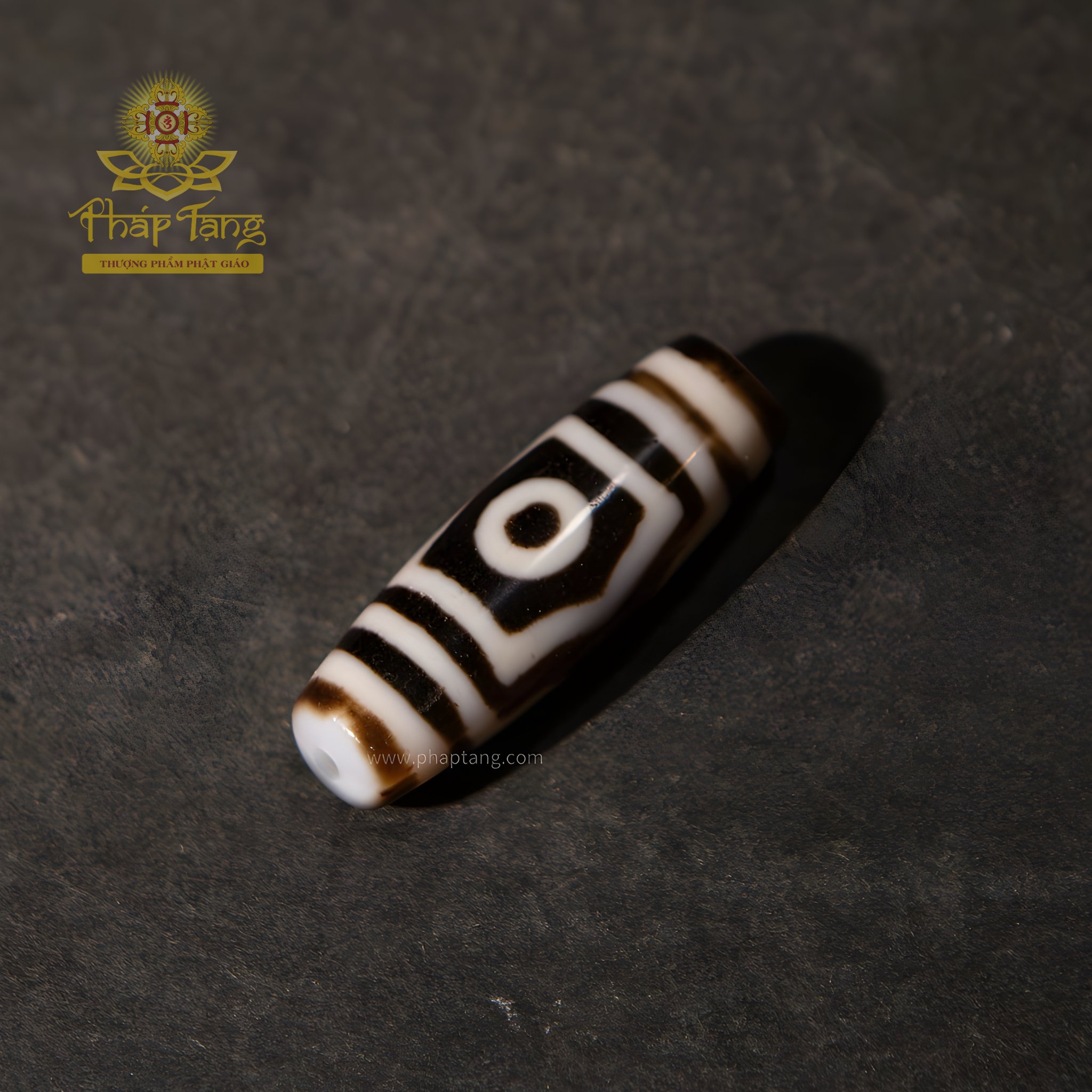 Dzi 3 Mắt HQ Thân Đen Vệt Sáng Truyền Thừa  Hoàng Thần Tài Dzambhala
