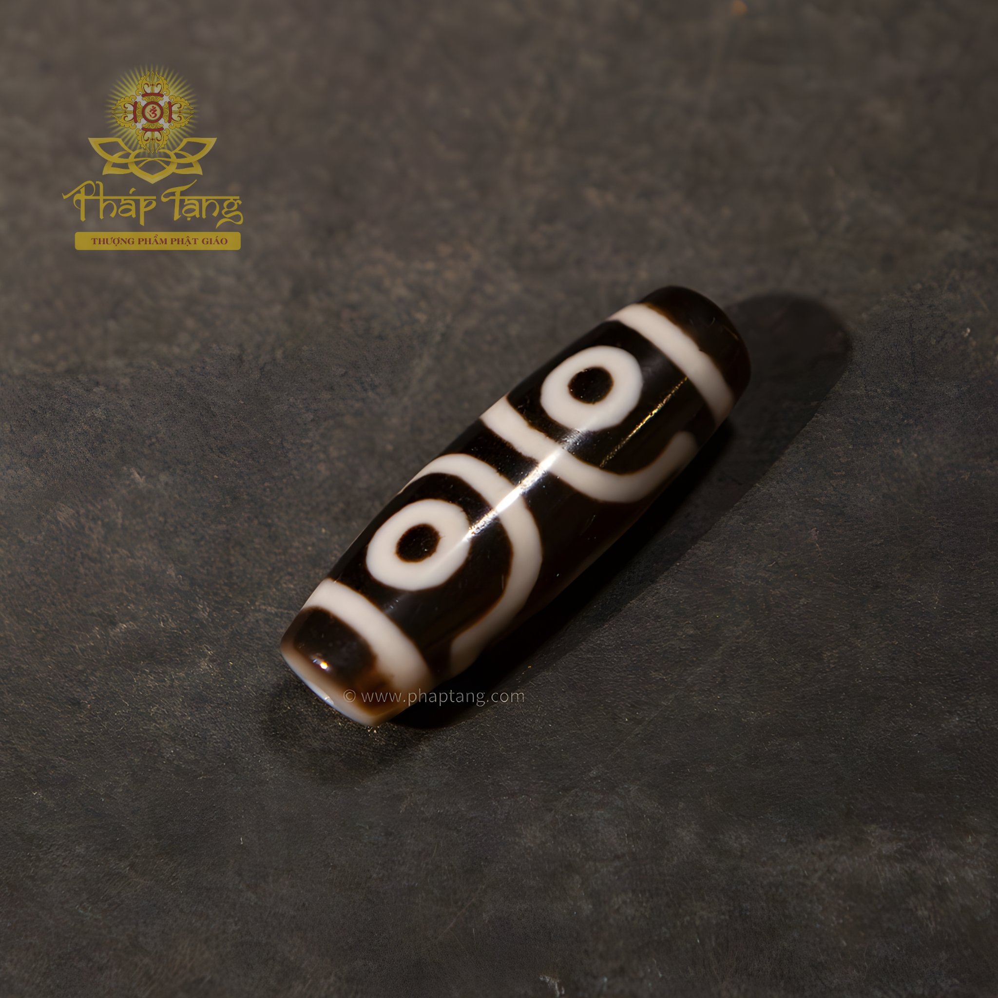 Dzi 3 Mắt HQ Thân Đen Vệt Sáng Truyền Thừa  Hoàng Thần Tài Dzambhala