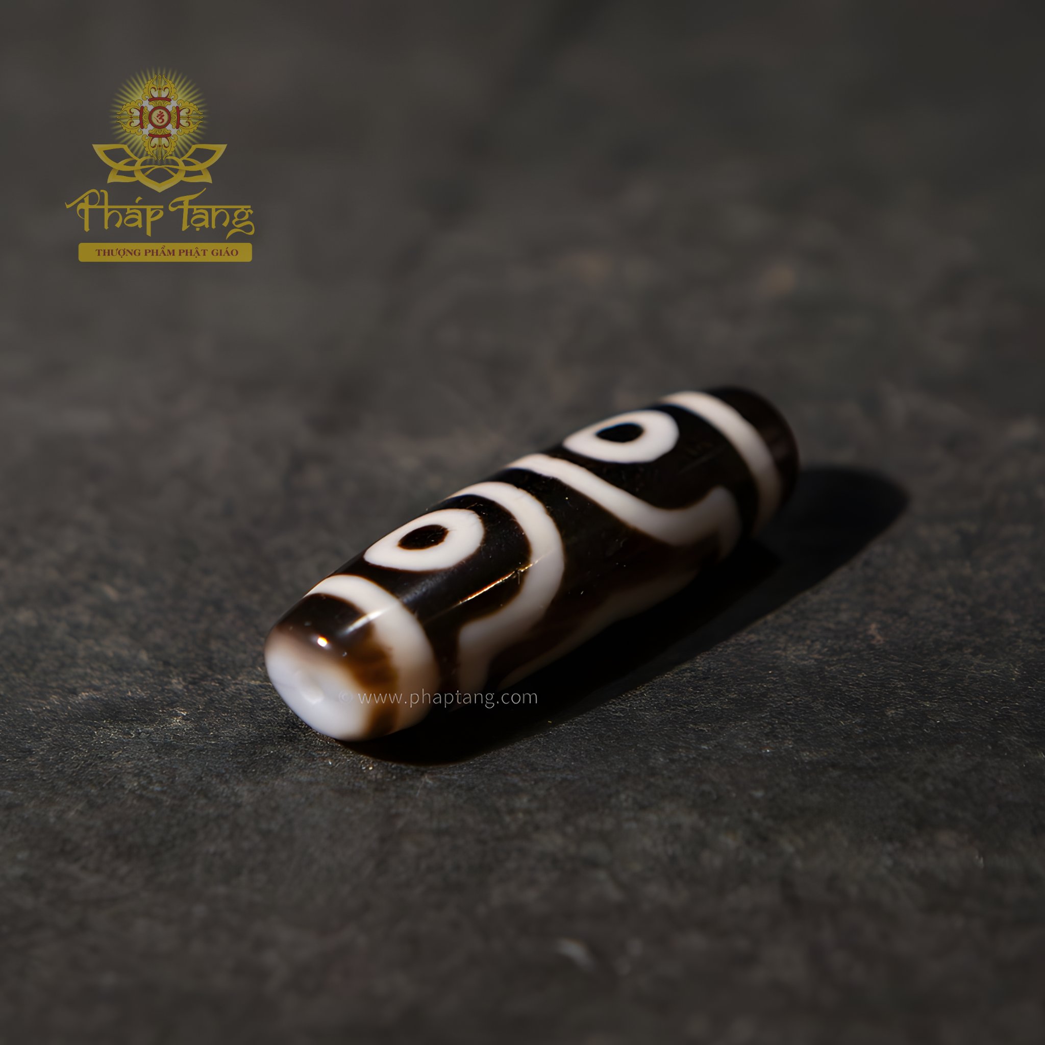 Dzi 3 Mắt HQ Thân Đen Vệt Sáng Truyền Thừa  Hoàng Thần Tài Dzambhala