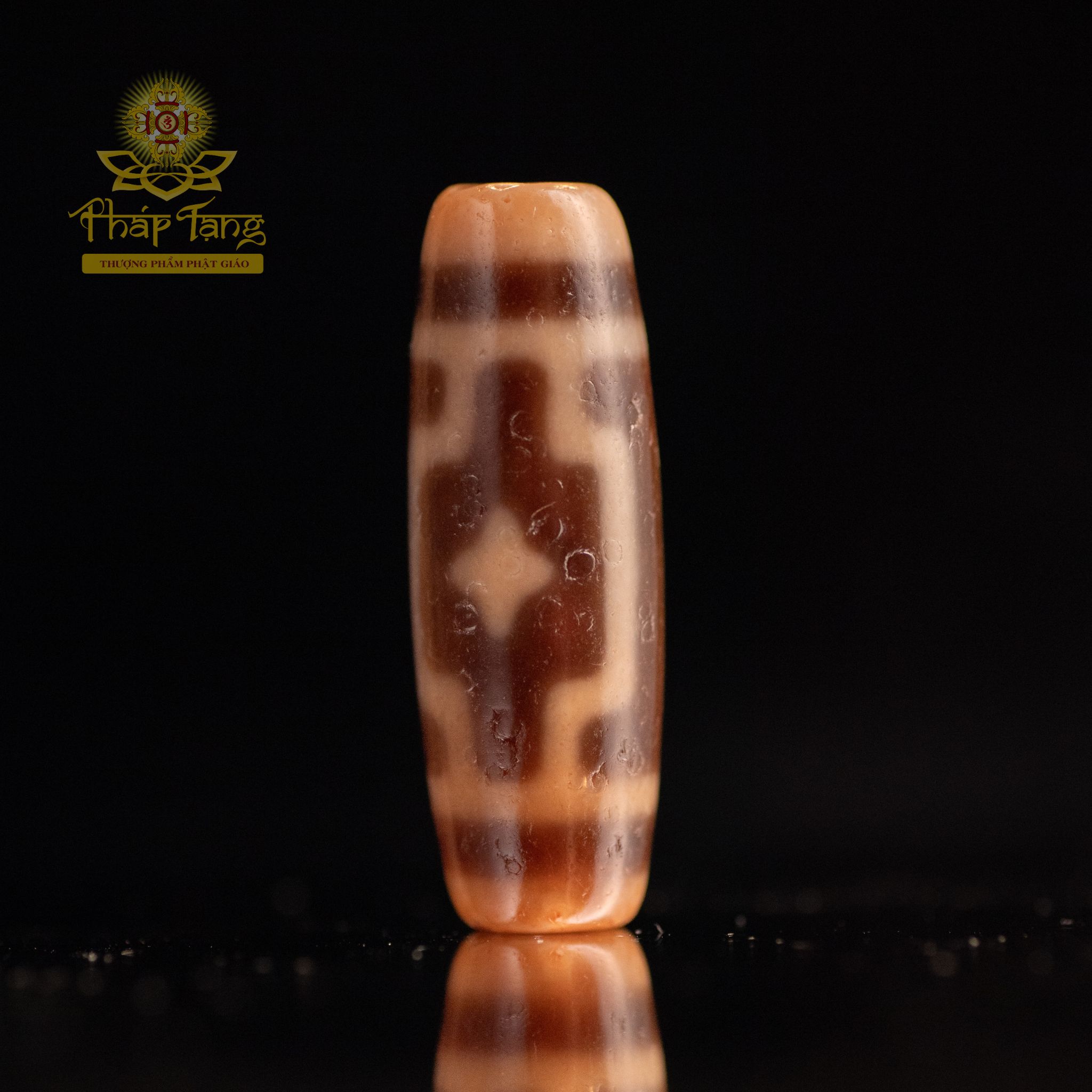 Dzi 3 Mắt Mandala Thân Ngọc Lõi Ngà (Tibet) - 5cm