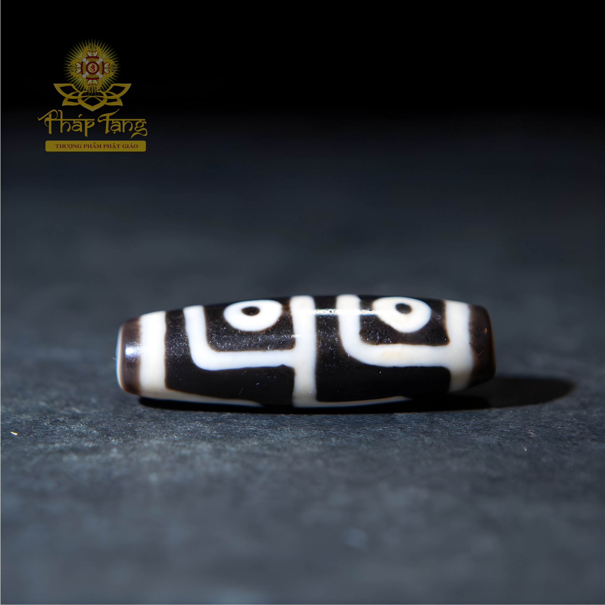 Dzi 4 Mắt HQ Thân Đen Hoa Văn Sắc Nét Truyền Thừa (Tứ Đại Bồ Tát)