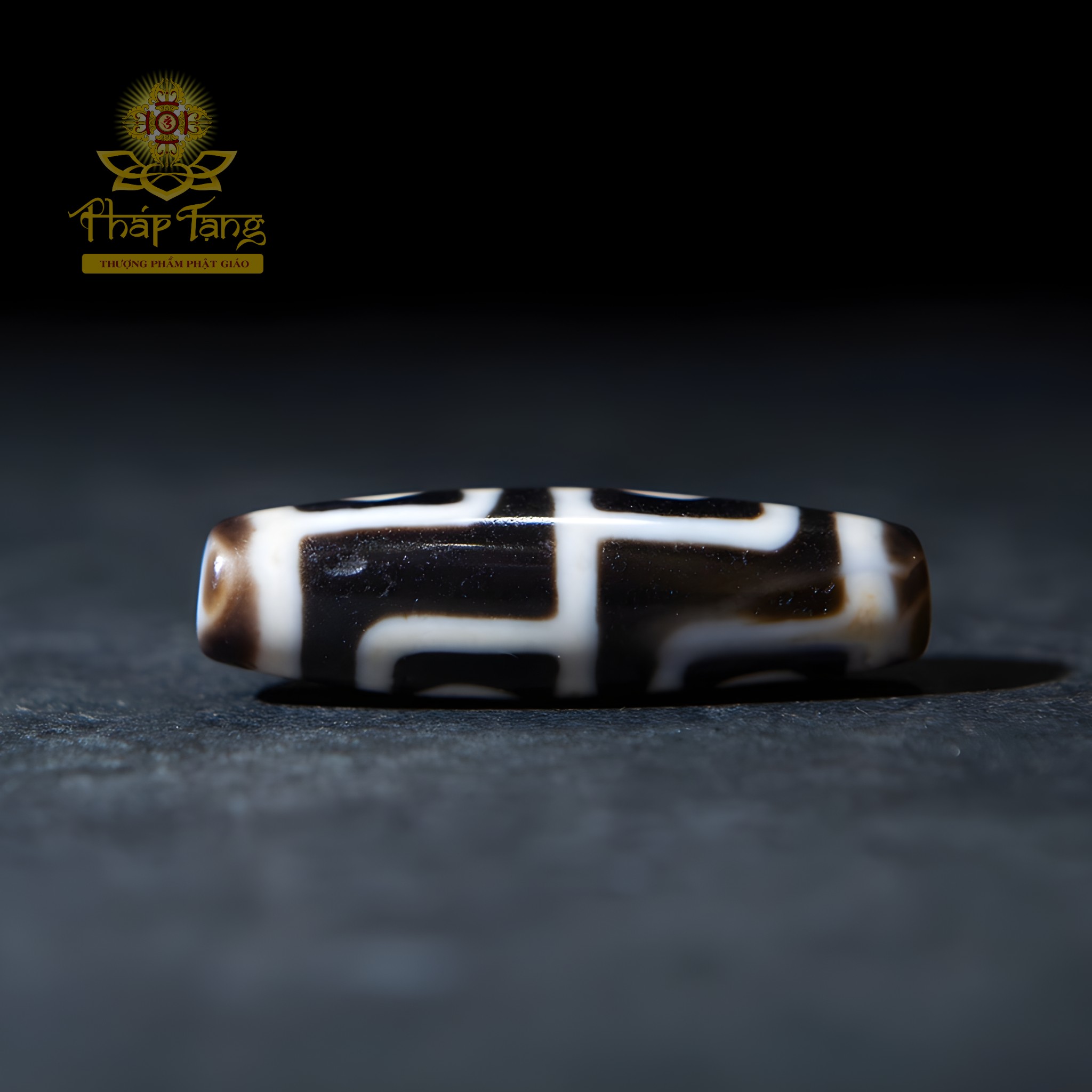 Dzi 4 Mắt HQ Thân Đen Hoa Văn Sắc Nét Truyền Thừa (Tứ Đại Bồ Tát)