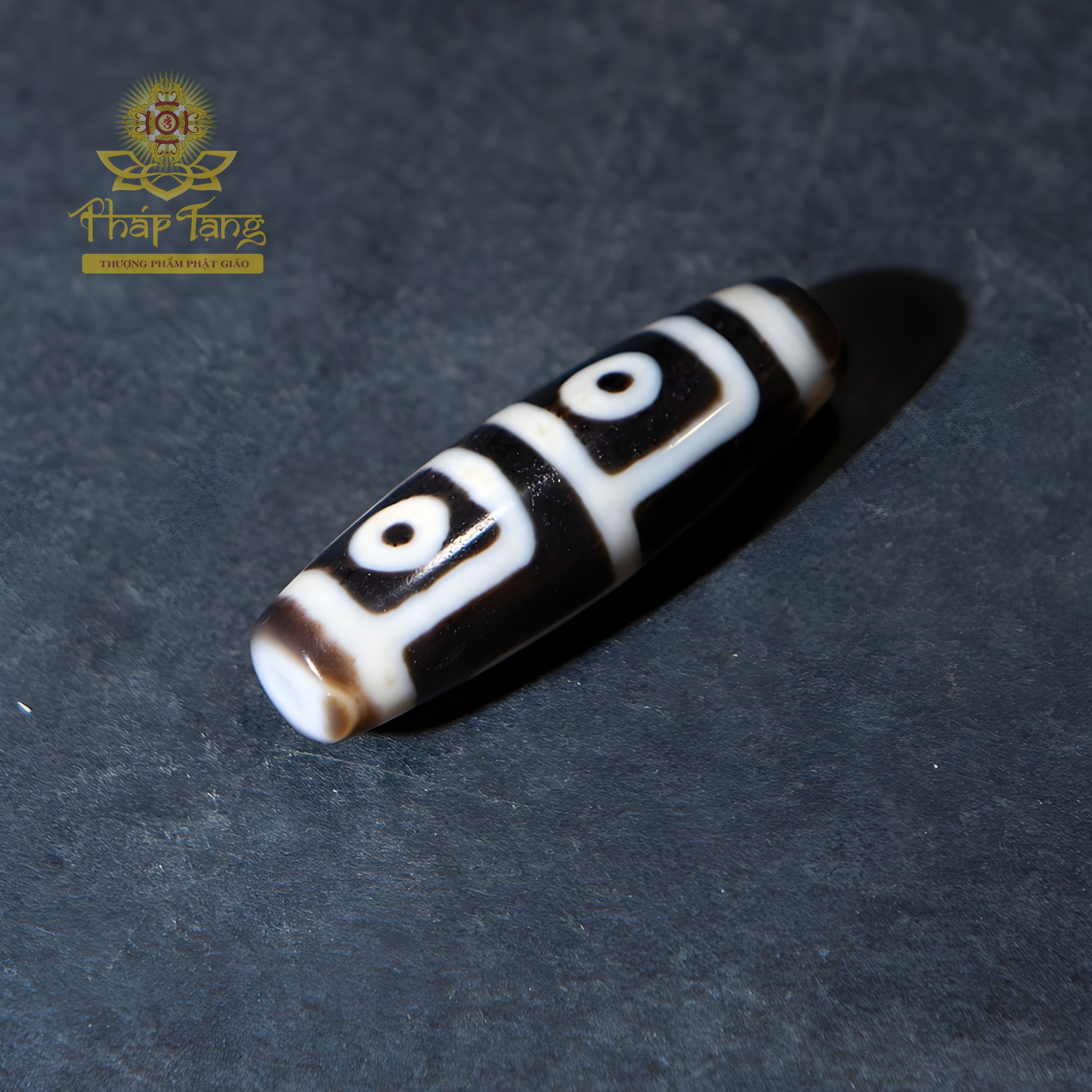 Dzi 4 Mắt HQ Thân Đen Hoa Văn Sắc Nét Truyền Thừa (Tứ Đại Bồ Tát)