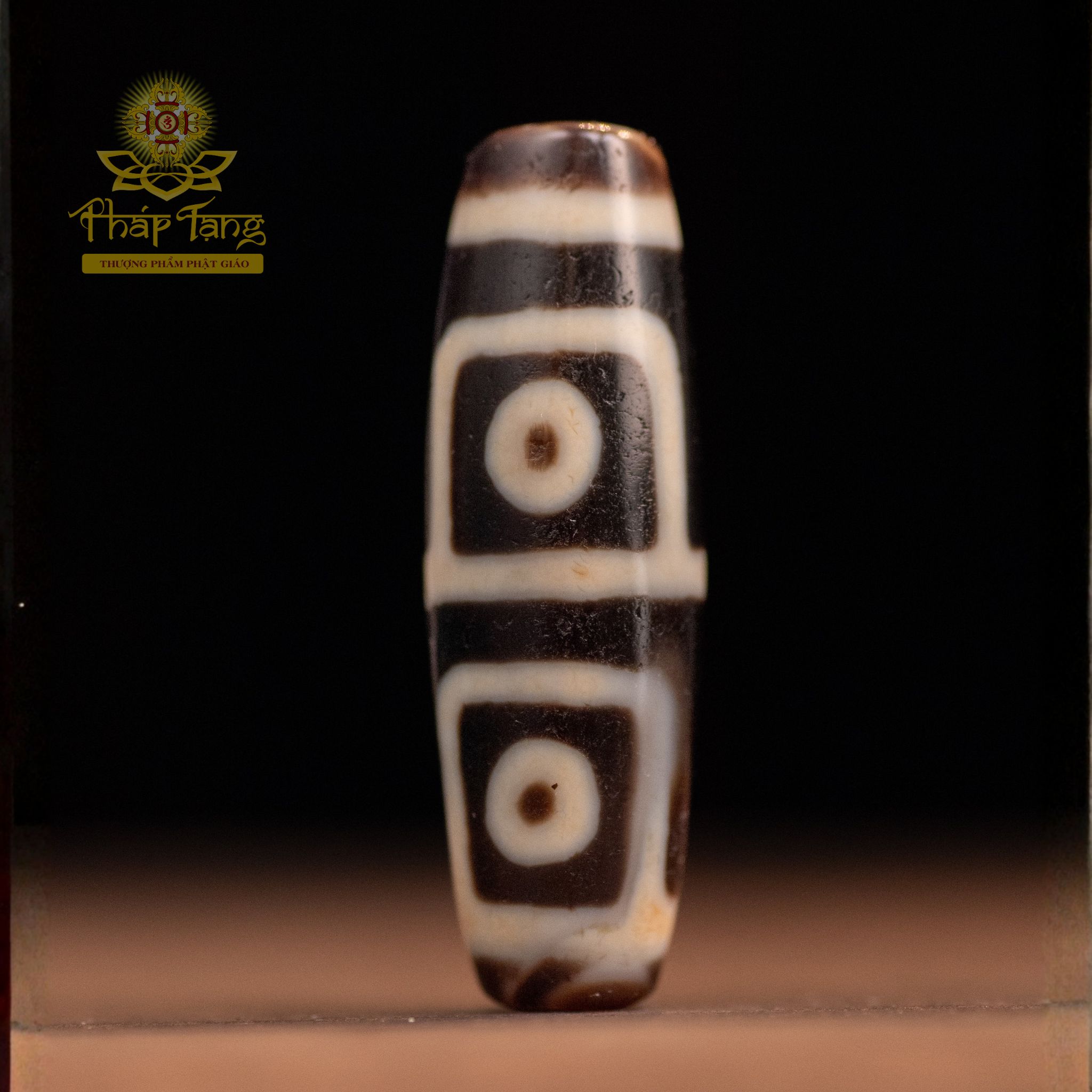 Dzi 4 Mắt Thân Dầu Đen Bóng (Nepal) 4.1cm