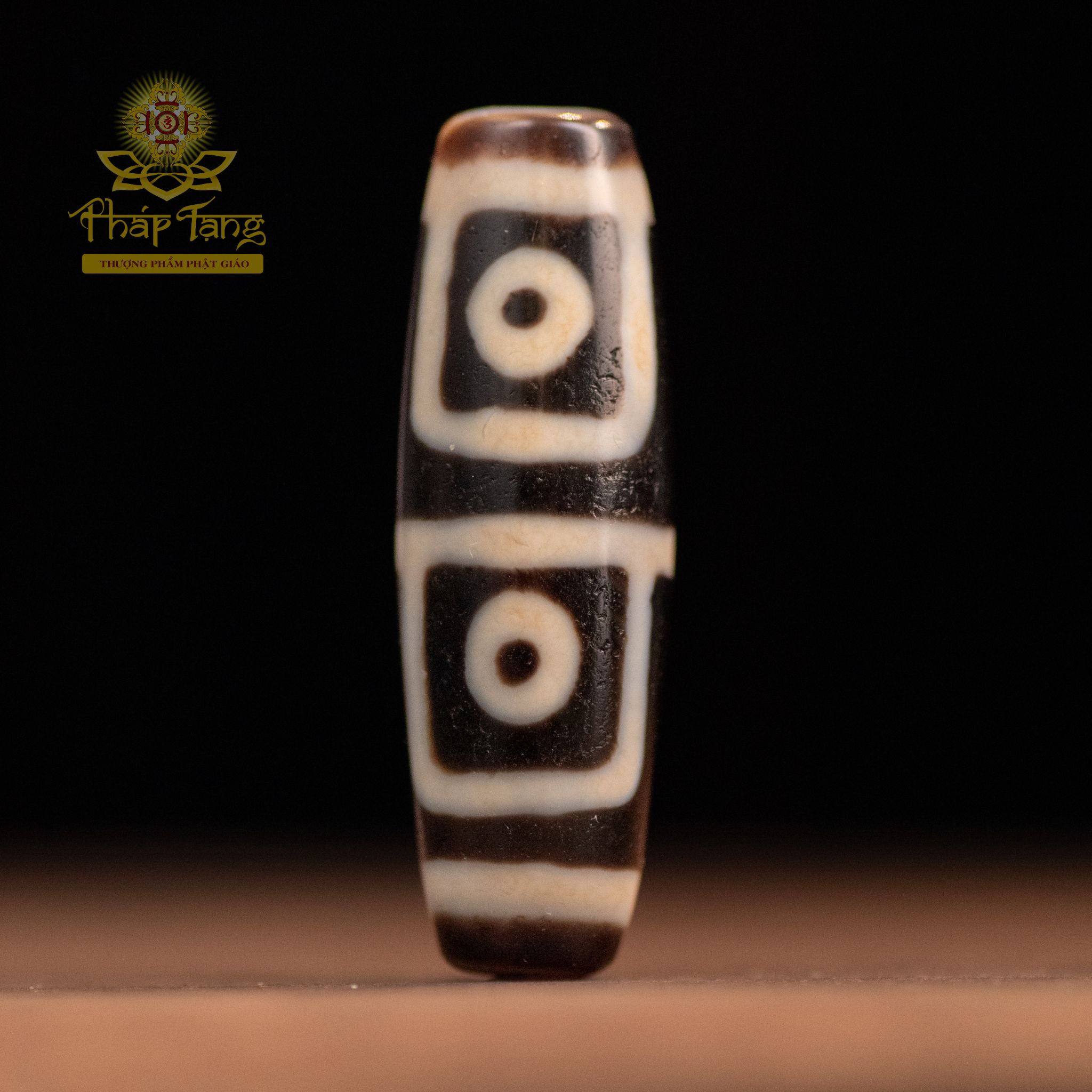 Dzi 4 Mắt Thân Dầu Đen Bóng (Nepal) 4.1cm