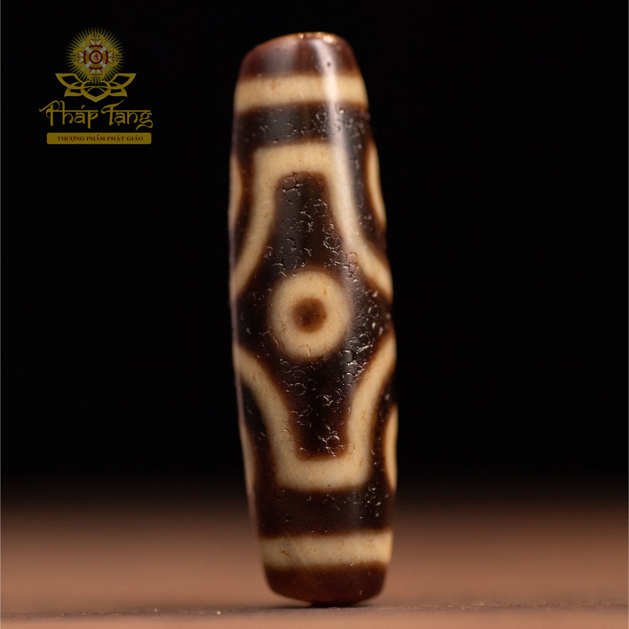 Dzi 6 Mắt Vảy Rồng Thân Nâu Tibet 4.2CM