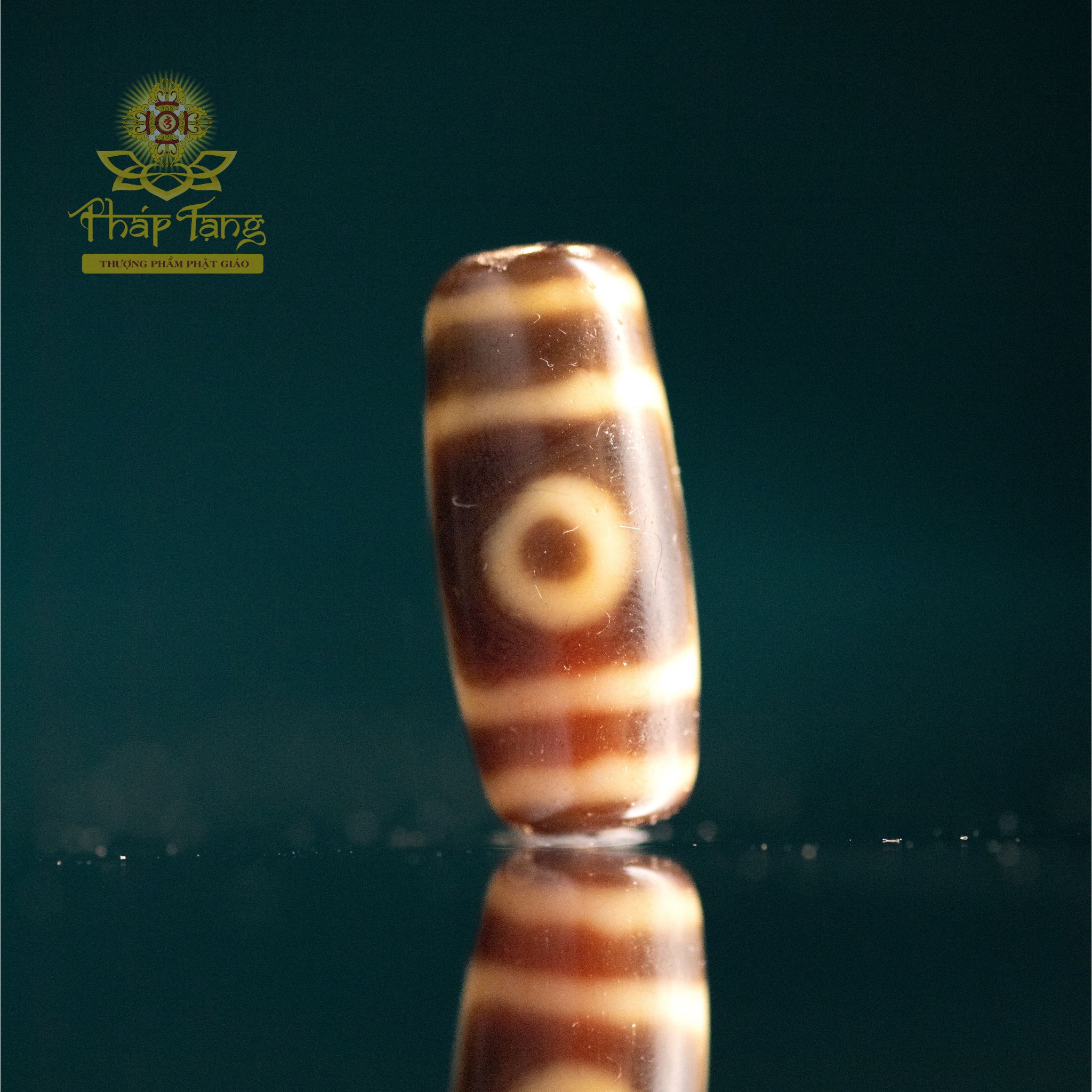 Dzi Hành Giả 3 Mắt Thân Dẹp 2 Sọc (Tibet) - Năng Lượng Tu Tập Quý Hiếm