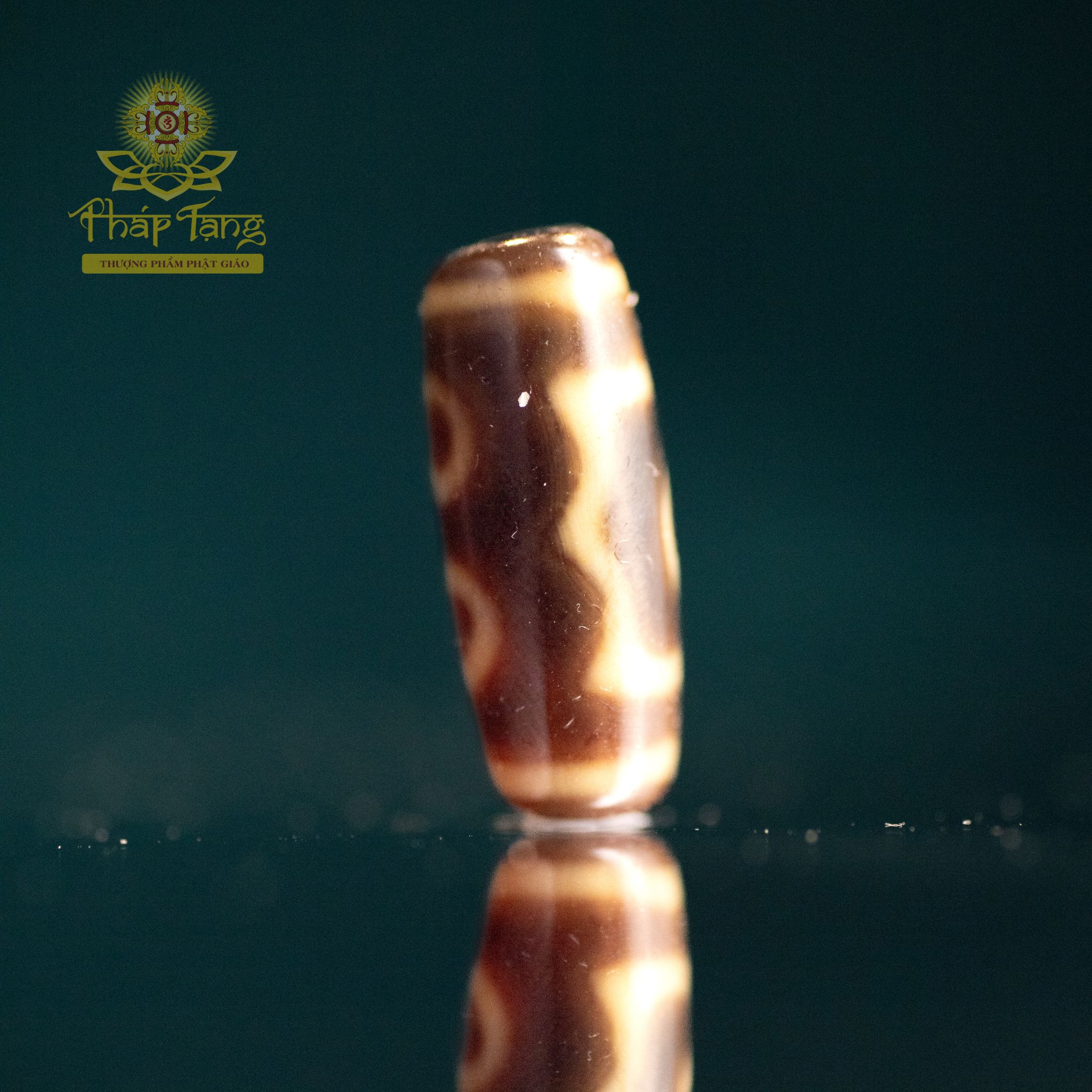 Dzi Hành Giả 3 Mắt Thân Dẹp 2 Sọc (Tibet) - Năng Lượng Tu Tập Quý Hiếm