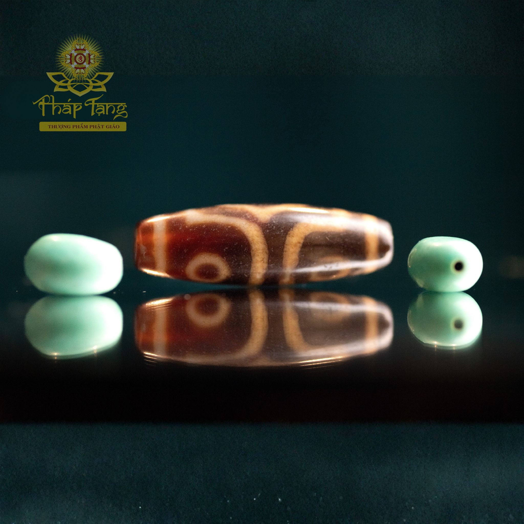 Dzi Thiên Châu 3 Mắt Hành Giả Thân Nâu Lên Ngọc - Hộ Mệnh Hoàng Thần Tài