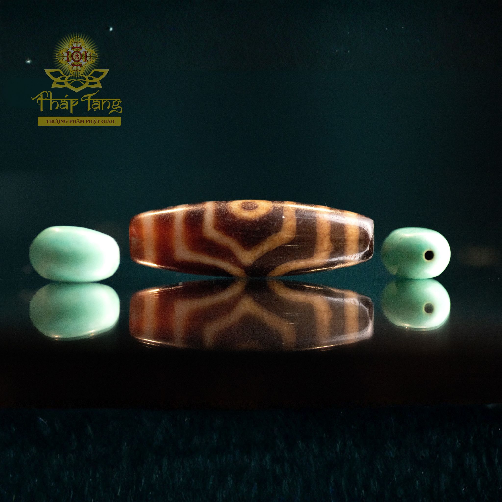 Dzi Thiên Châu 3 Mắt Hành Giả Thân Nâu Lên Ngọc - Hộ Mệnh Hoàng Thần Tài