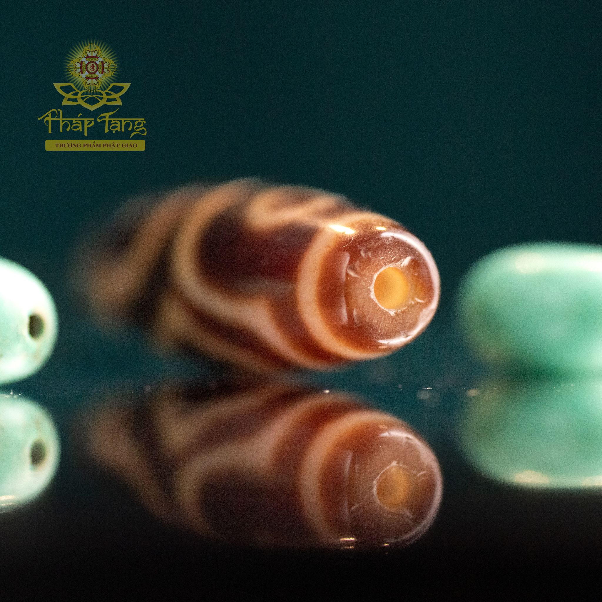 Dzi Thiên Châu 3 Mắt Hành Giả Thân Nâu Lên Ngọc - Hộ Mệnh Hoàng Thần Tài