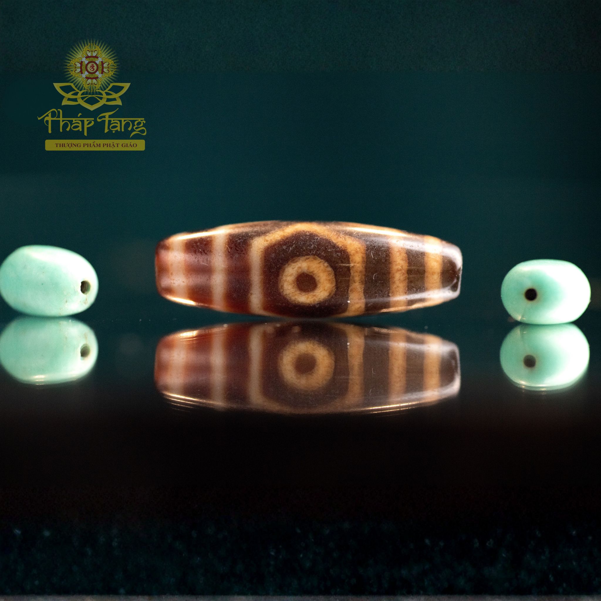 Dzi Thiên Châu 3 Mắt Hành Giả Thân Nâu Lên Ngọc - Hộ Mệnh Hoàng Thần Tài
