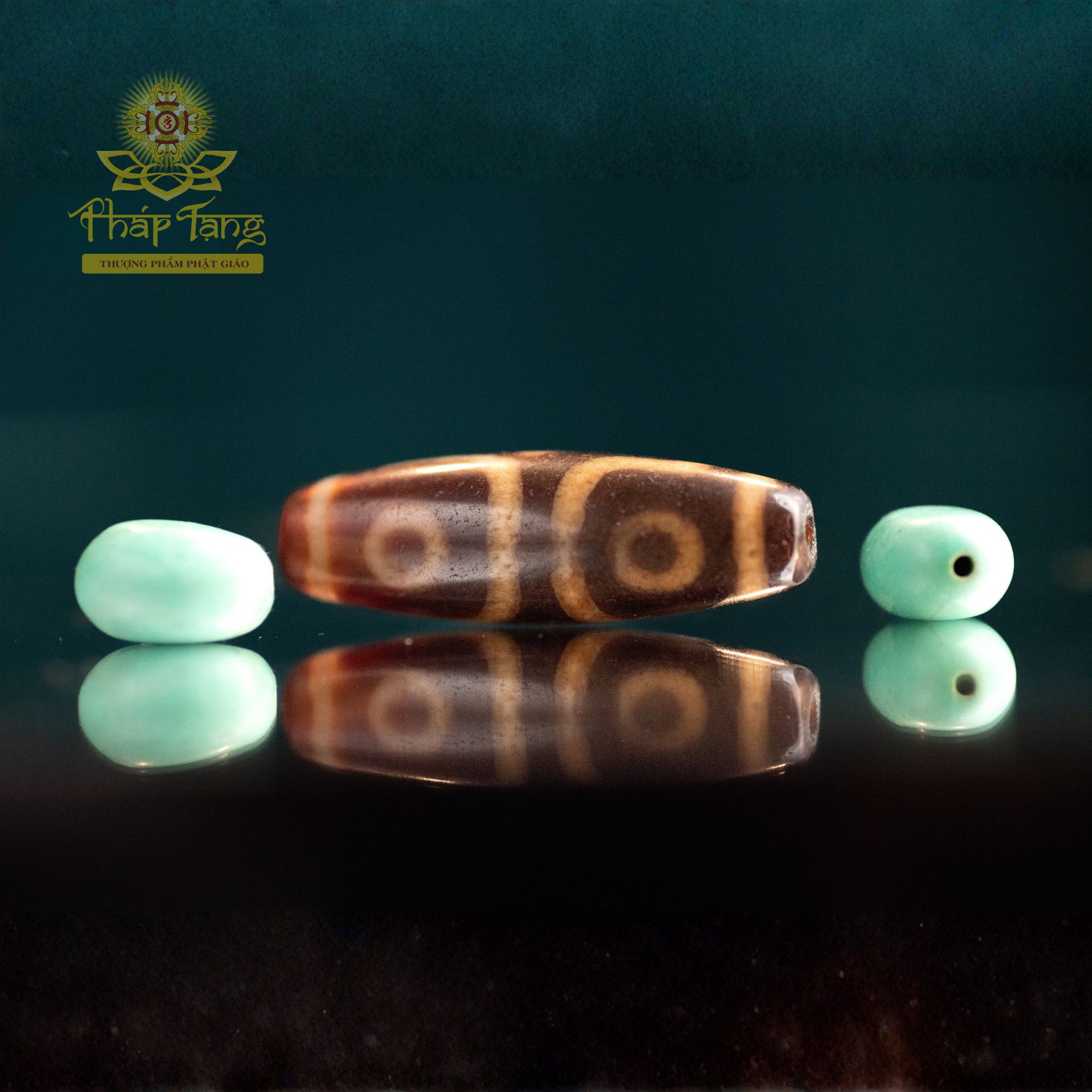 Dzi Thiên Châu 3 Mắt Hành Giả Thân Nâu Lên Ngọc - Hộ Mệnh Hoàng Thần Tài