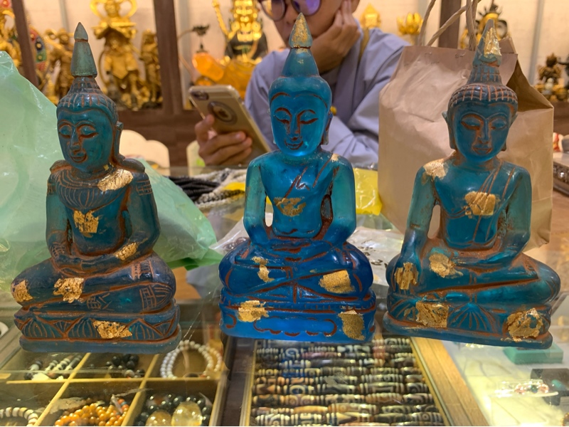 ĐỨC PHẬT BỔN SƯ NGỌC NAGA XANH NGỌC VẼ NHŨ VÀNG 16CM