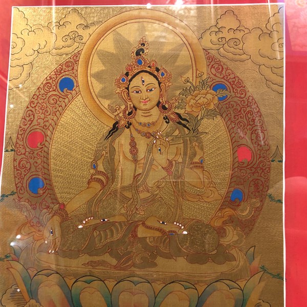 THANGKA BDT63.1 BỒ TÁT TARA TRẮNG VIỀN ĐỎ 34.5X44.5