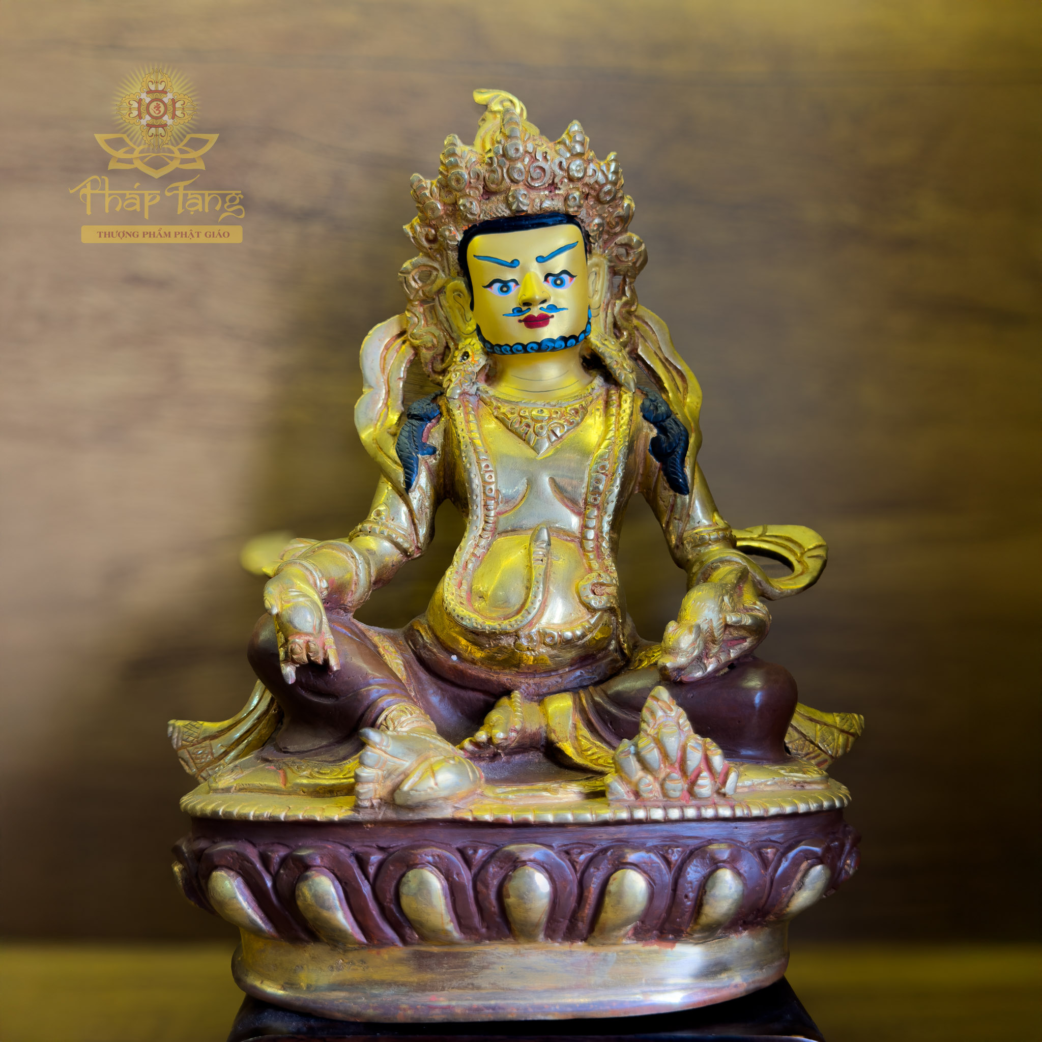 Thánh Tượng Hoàng Thần Tài Dzambhala Đồng Mạ Vàng 23cm Nepal