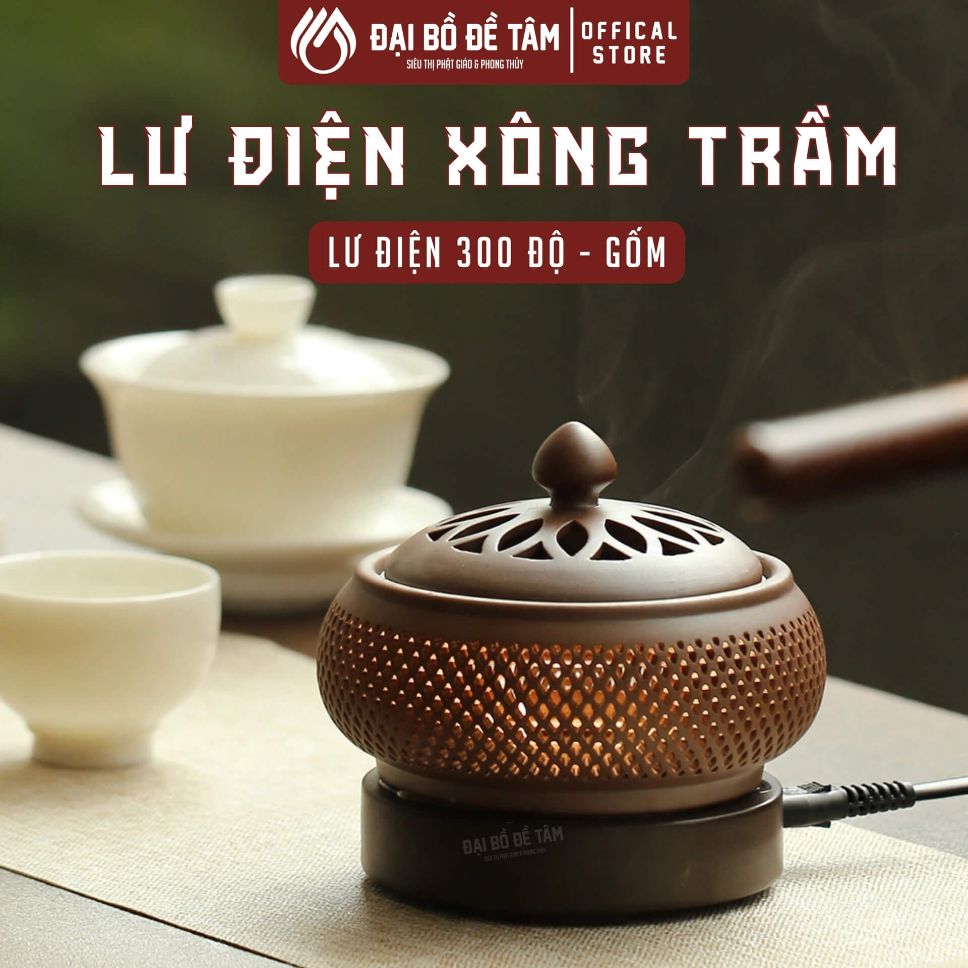 Lư Xông Trầm Điện Tử Gốm Cao Cấp Tinh Nguyệt - Điều Chỉnh Nhiệt 50-300°C, Hẹn Giờ, Hỗ Trợ Đốt Khô